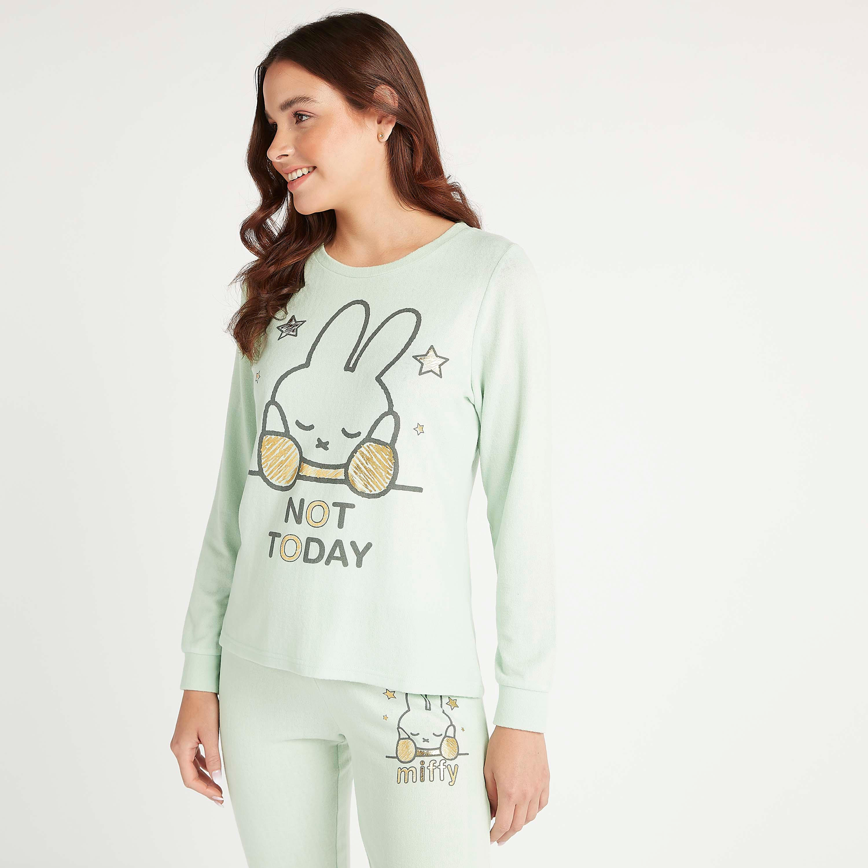 Printed Long Sleeves T-shirt and Full Length Pyjama Set-women-clothing-nightwear-pyjamas-longsets-image-1