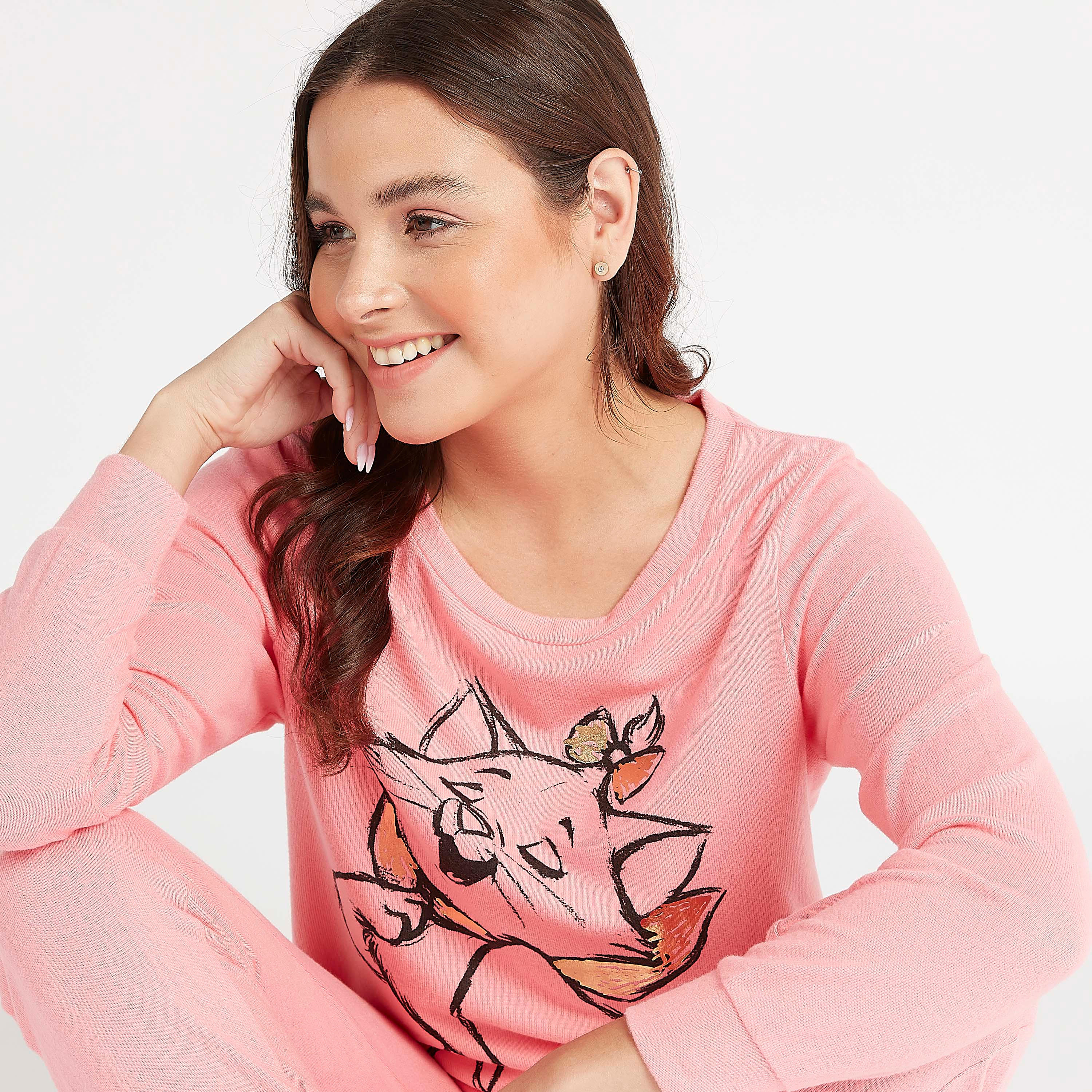 Printed Long Sleeves T-shirt and Full Length Pyjama Set-women-clothing-nightwear-pyjamas-longsets-image-1