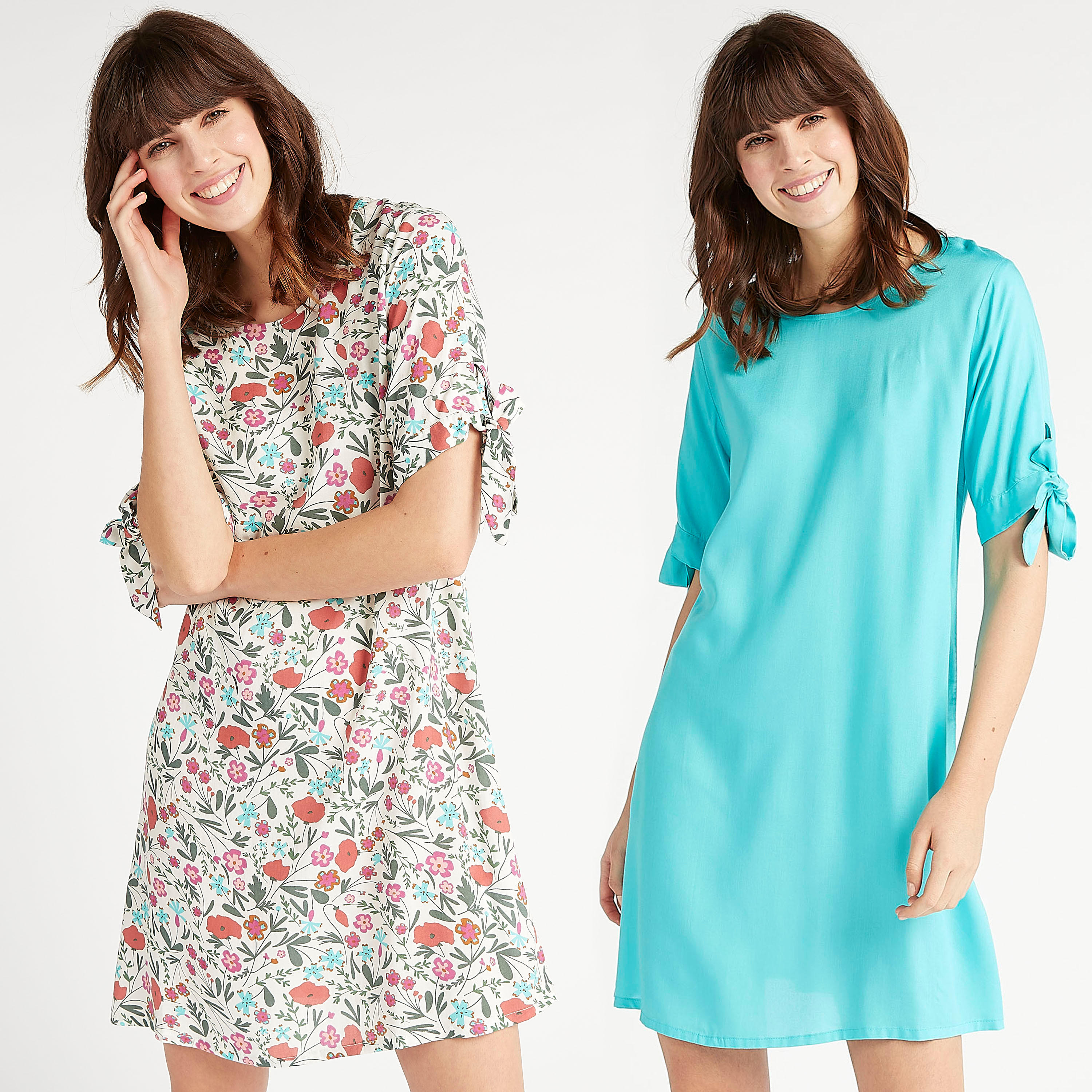 طقم فساتين نوم مستدامة متنوّعة بأكمام بتفاصيل عقدة - قطعتين-women-clothing-nightwear-nighties-image-1