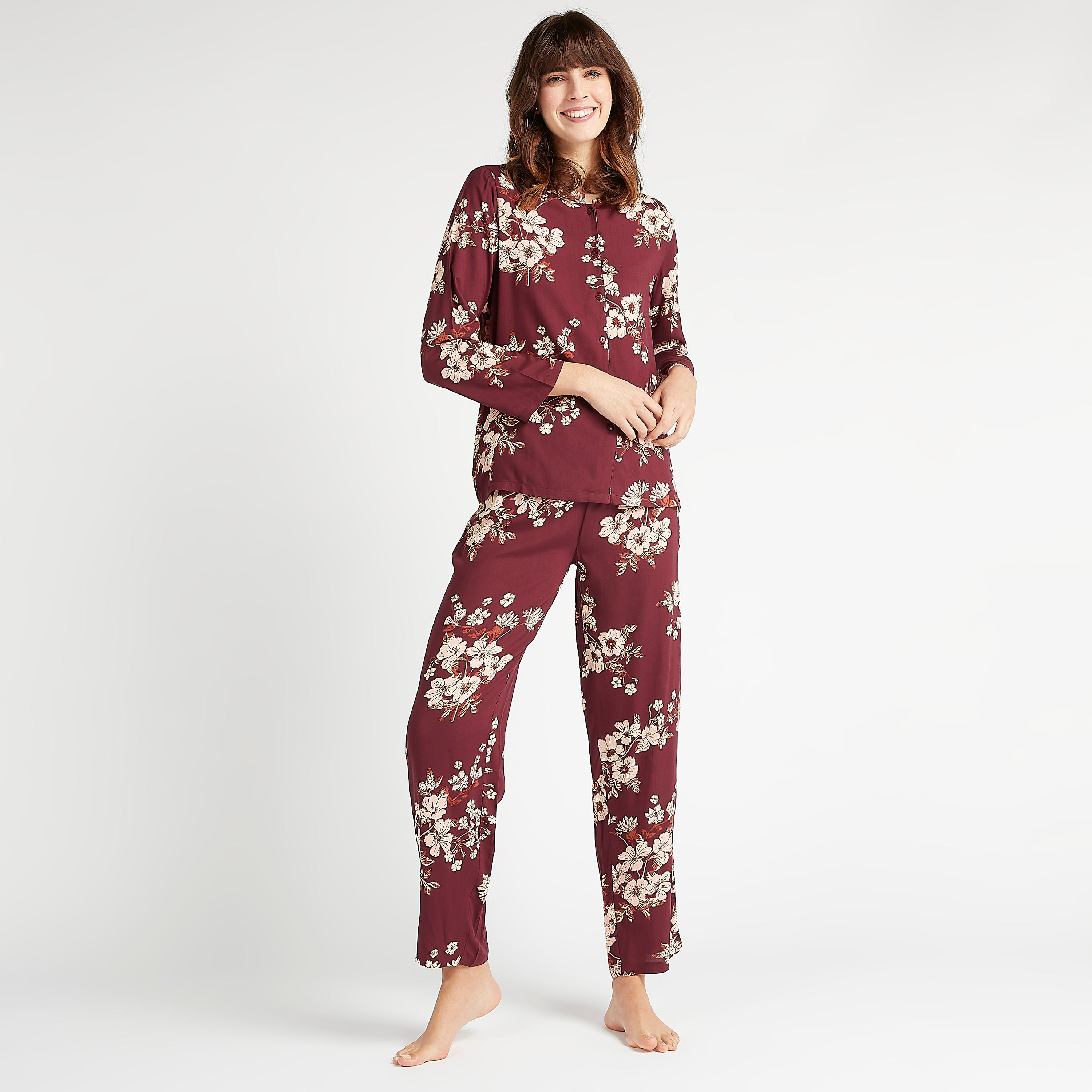 طقم مستدام من بنطلون بيجاما طويل وبلوزة بطبعات أزهار-women-clothing-nightwear-pyjamas-longsets-image-2