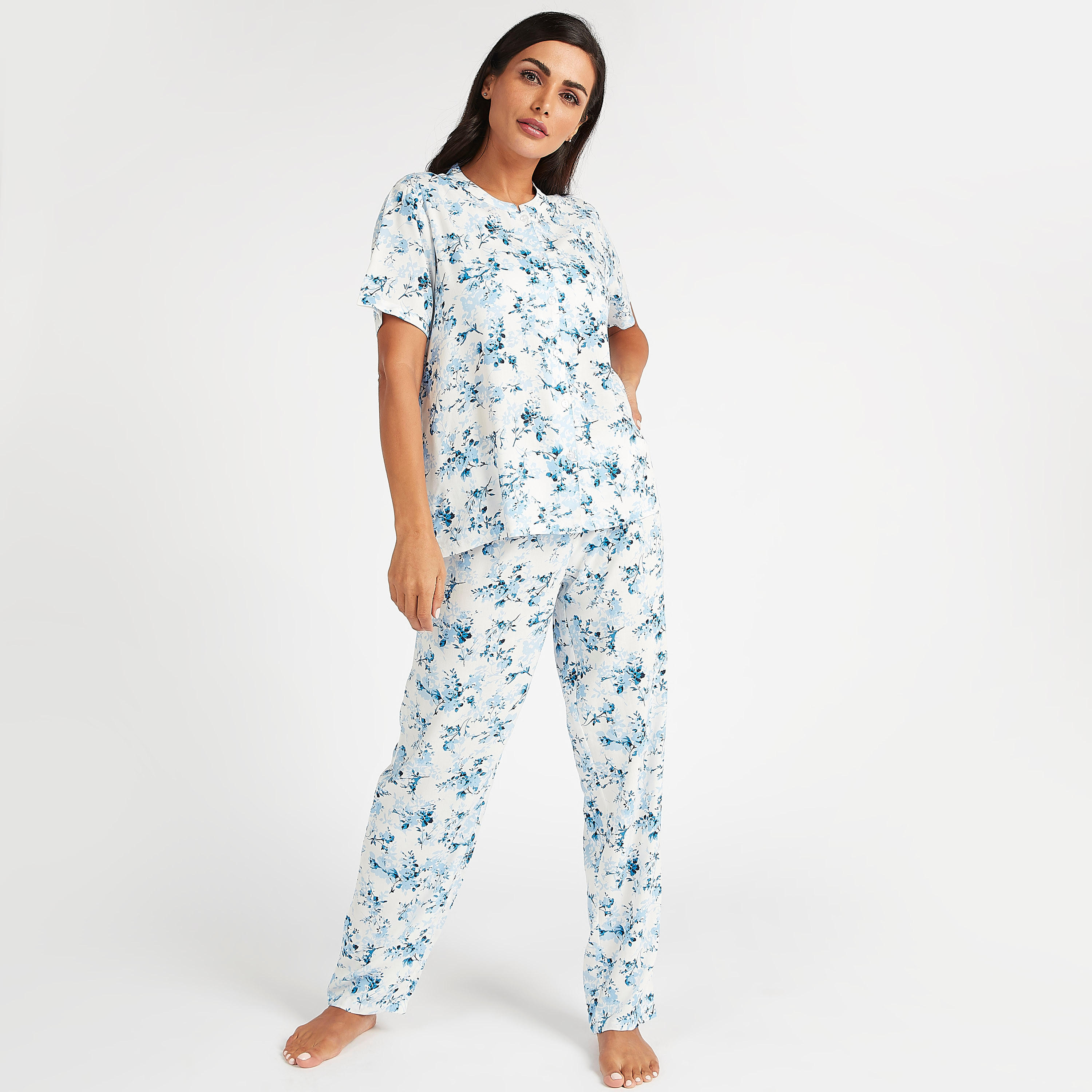 طقم مستدام من بنطلون بيجاما وقميص بأكمام قصيرة وطبعات-women-clothing-nightwear-pyjamas-longsets-image-2