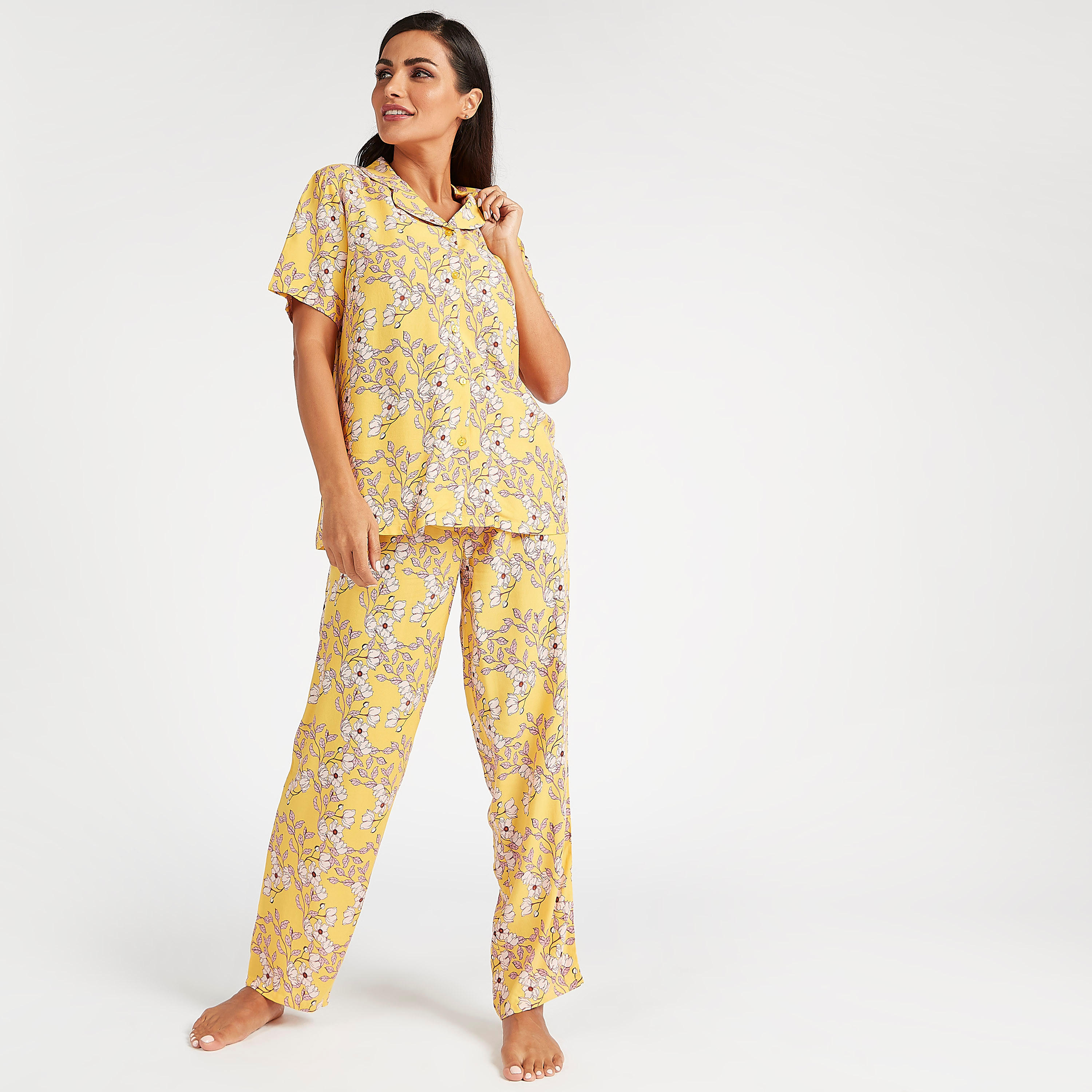طقم مستدام من بنطلون بيجاما وقميص بأكمام قصيرة وطبعات-women-clothing-nightwear-pyjamas-longsets-image-2