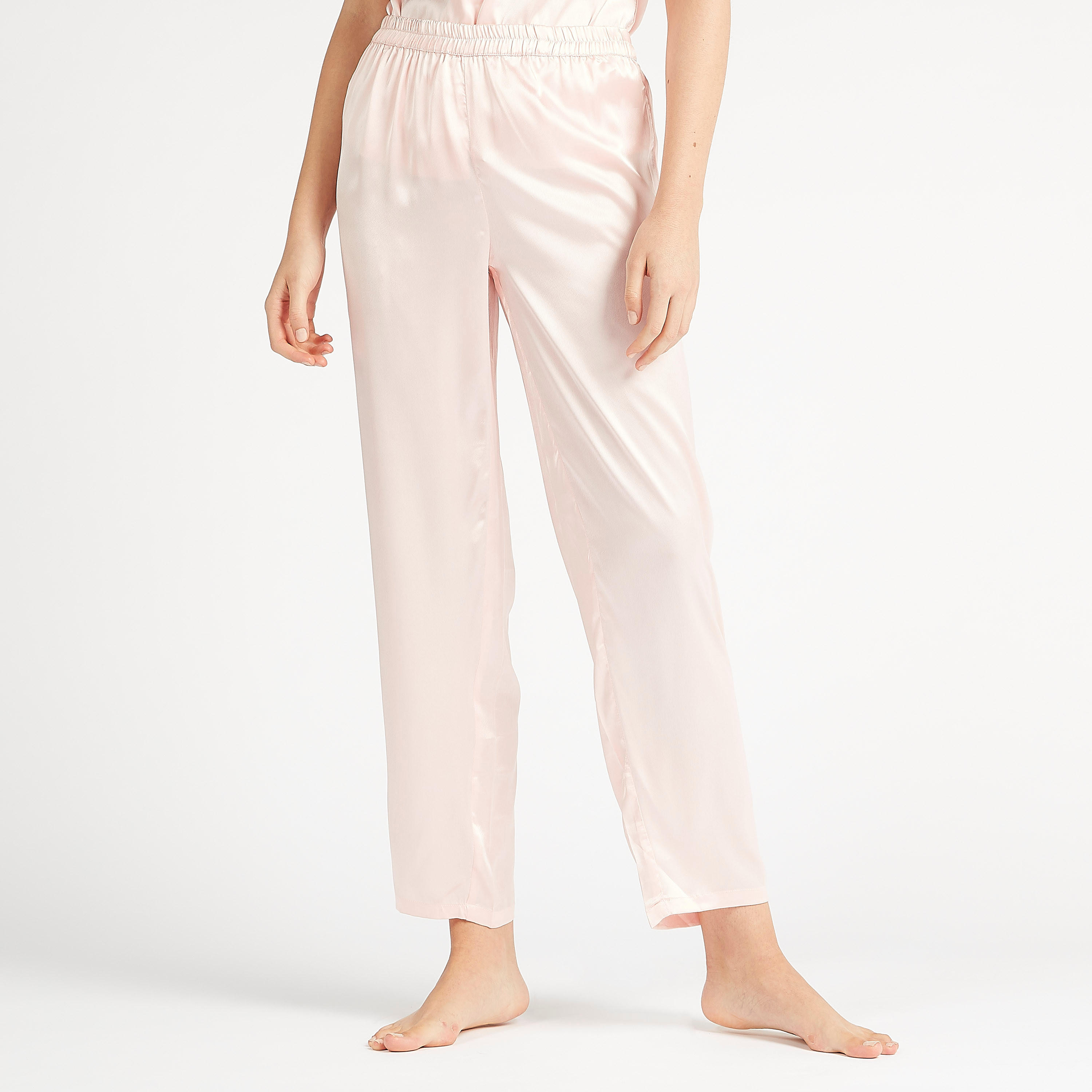طقم بنطلون بيجاما طويل وقميص سادة بياقة عادية-women-clothing-nightwear-pyjamas-longsets-image-3