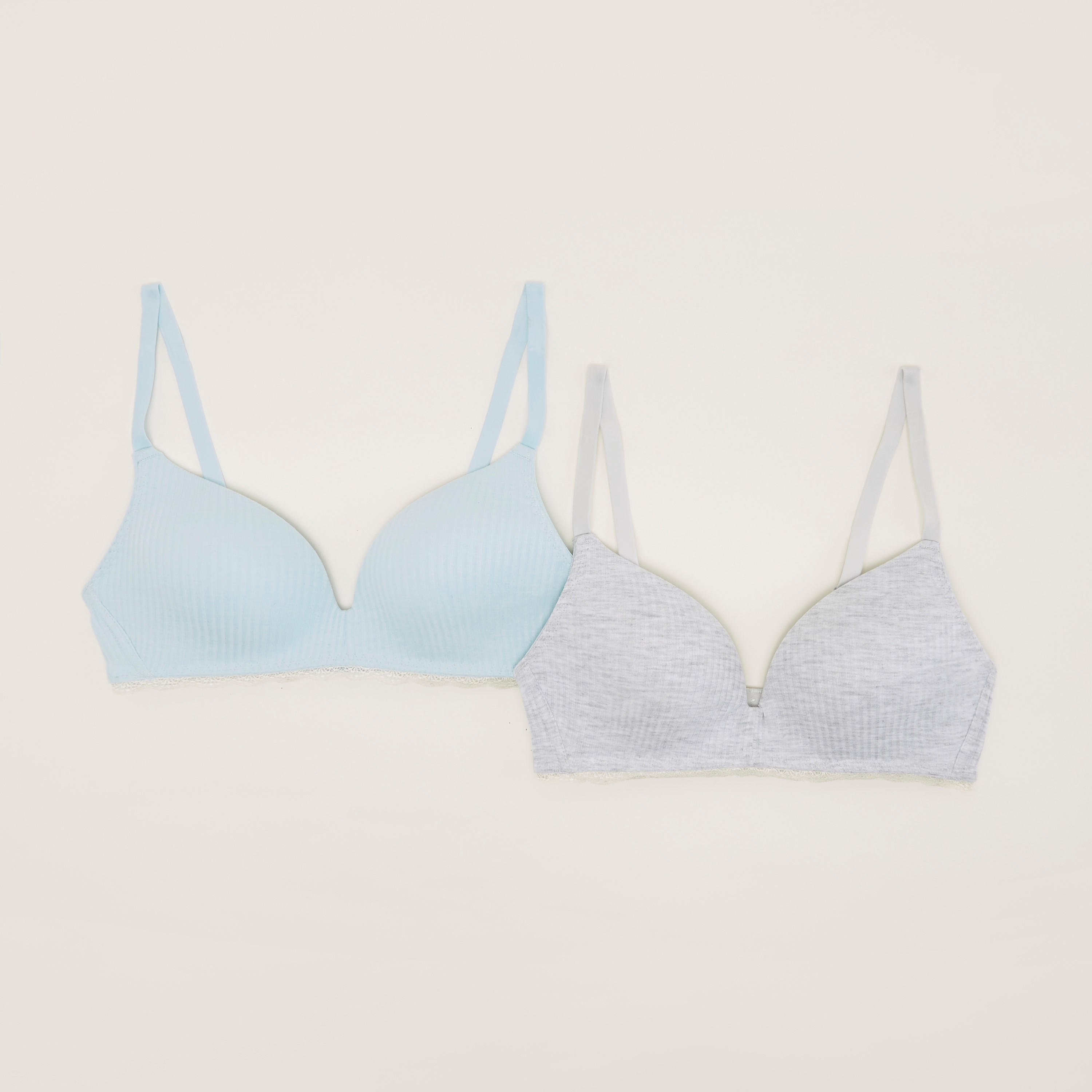 Set of 2 - Solid Padded Demi Bra with Lace Detail-women-clothing-lingerie-bras-image-1