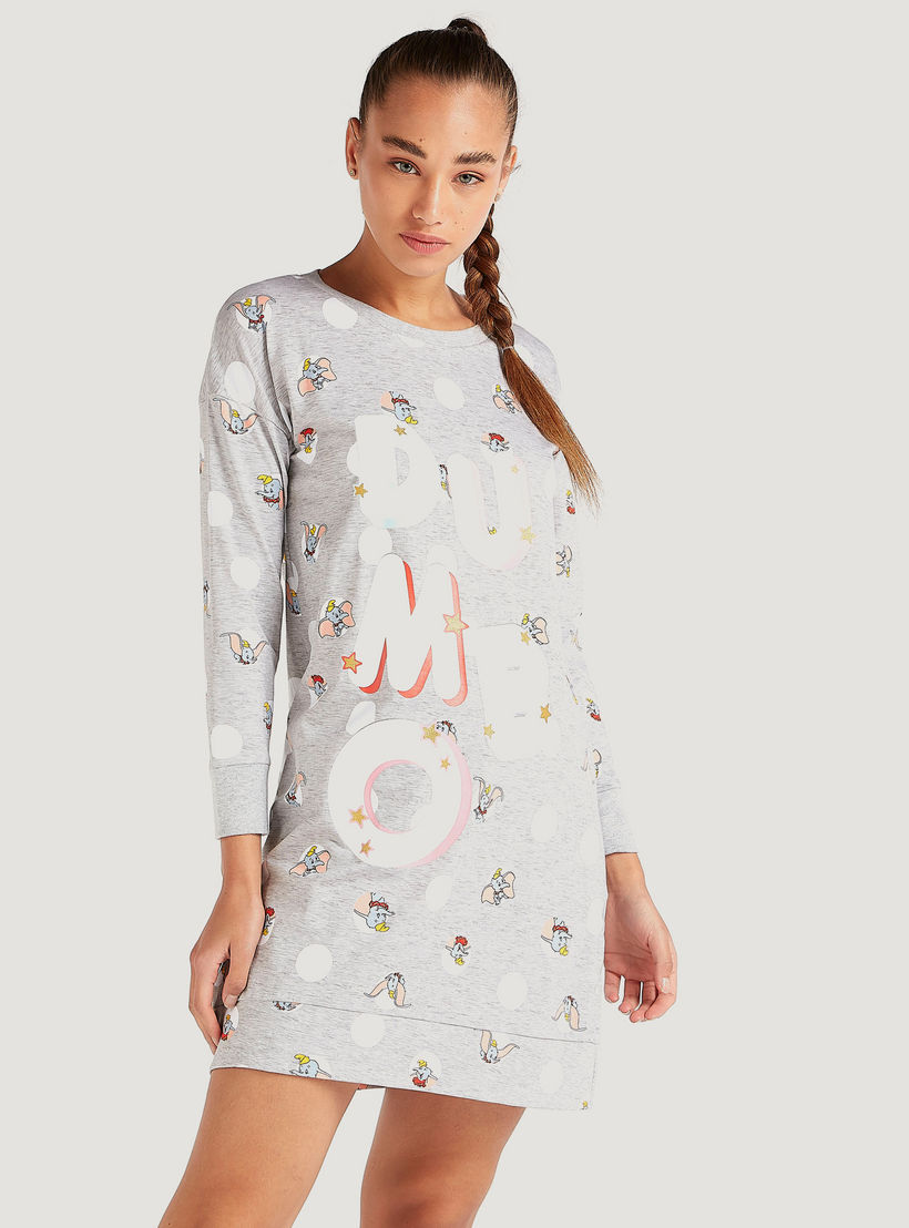قميص نوم بياقة ضيّقة وأكمام طويلة وطبعات دامبو-women-clothing-nightwear-nighties-image-1