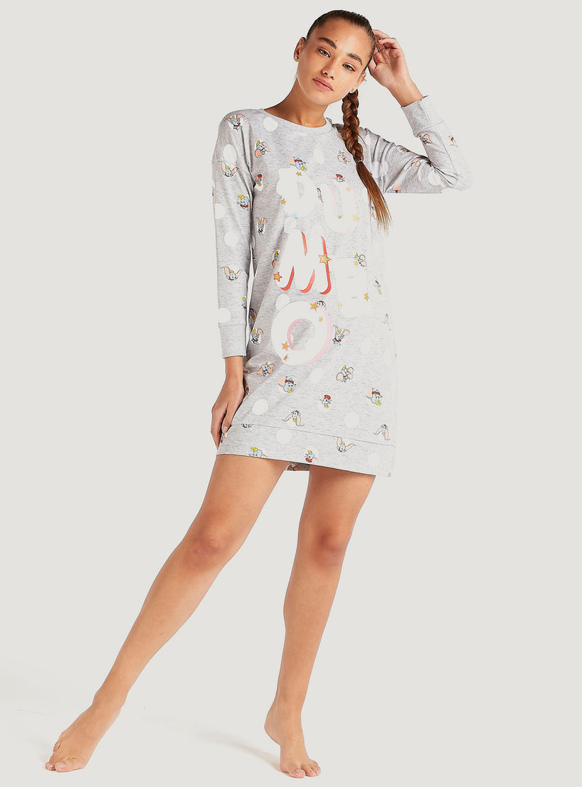 قميص نوم بياقة ضيّقة وأكمام طويلة وطبعات دامبو-women-clothing-nightwear-nighties-image-2