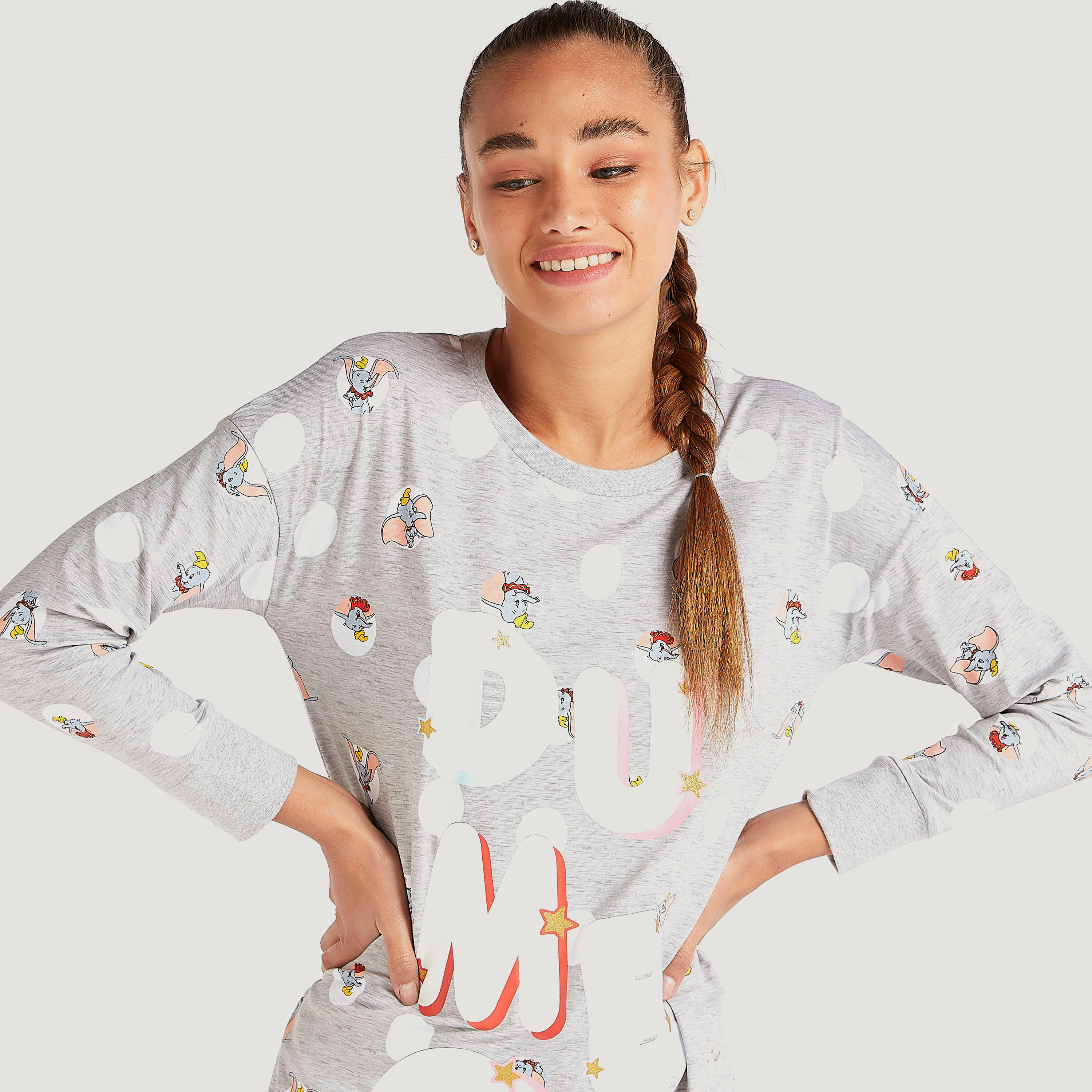قميص نوم بياقة ضيّقة وأكمام طويلة وطبعات دامبو-women-clothing-nightwear-nighties-image-3