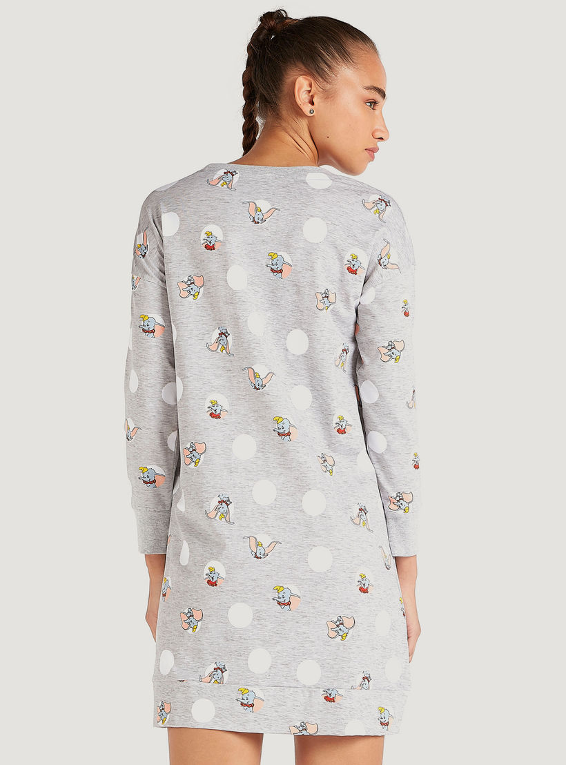قميص نوم بياقة ضيّقة وأكمام طويلة وطبعات دامبو-women-clothing-nightwear-nighties-image-4