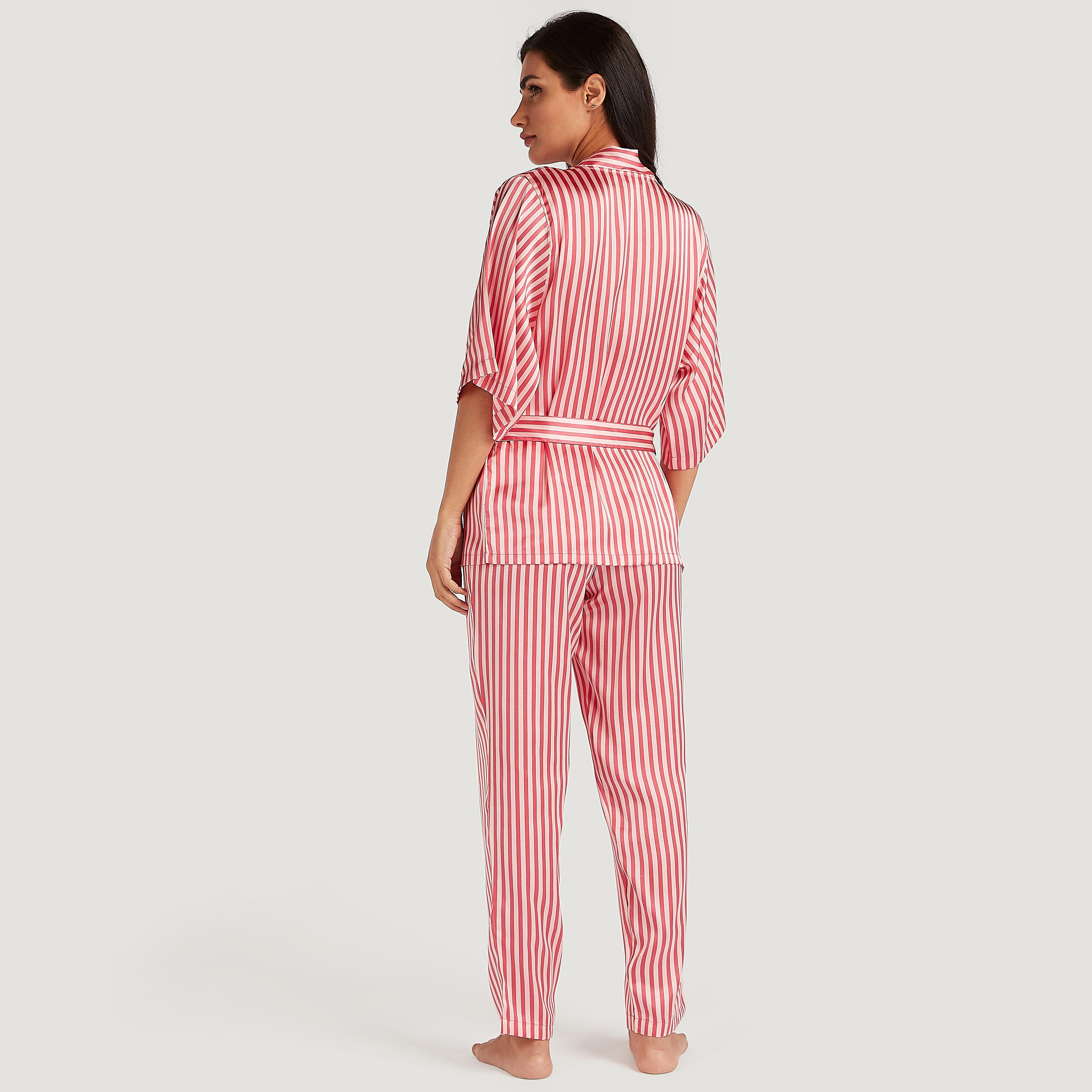 طقم من بنطلون بيجاما طويل بأربطة وقميص نوم مخطّط-women-clothing-nightwear-pyjamas-longsets-image-3