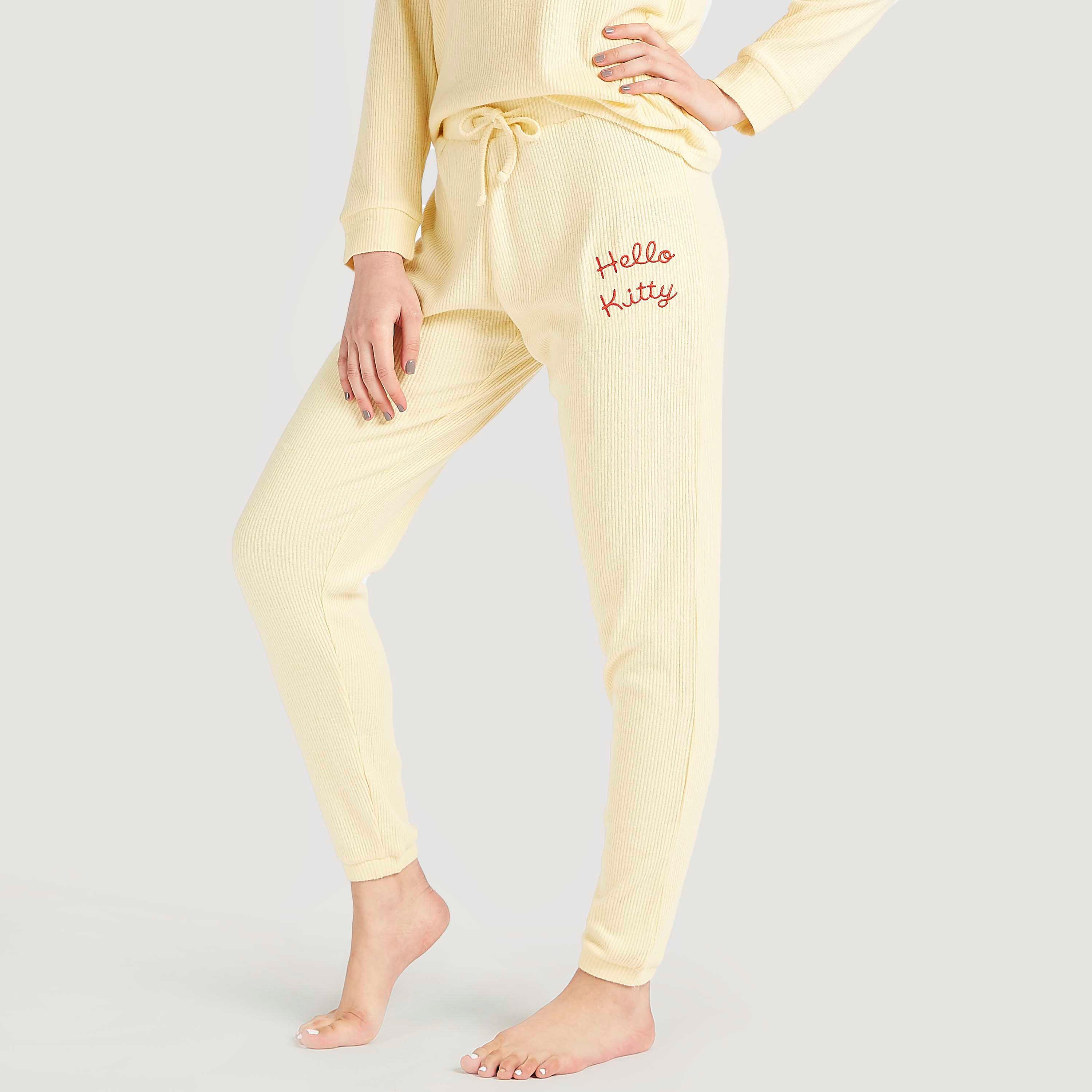 طقم بنطلون بيجاما وبلوزة بياقة مستديرة بطبعات هاللو كيتي-women-clothing-nightwear-pyjamas-longsets-image-5