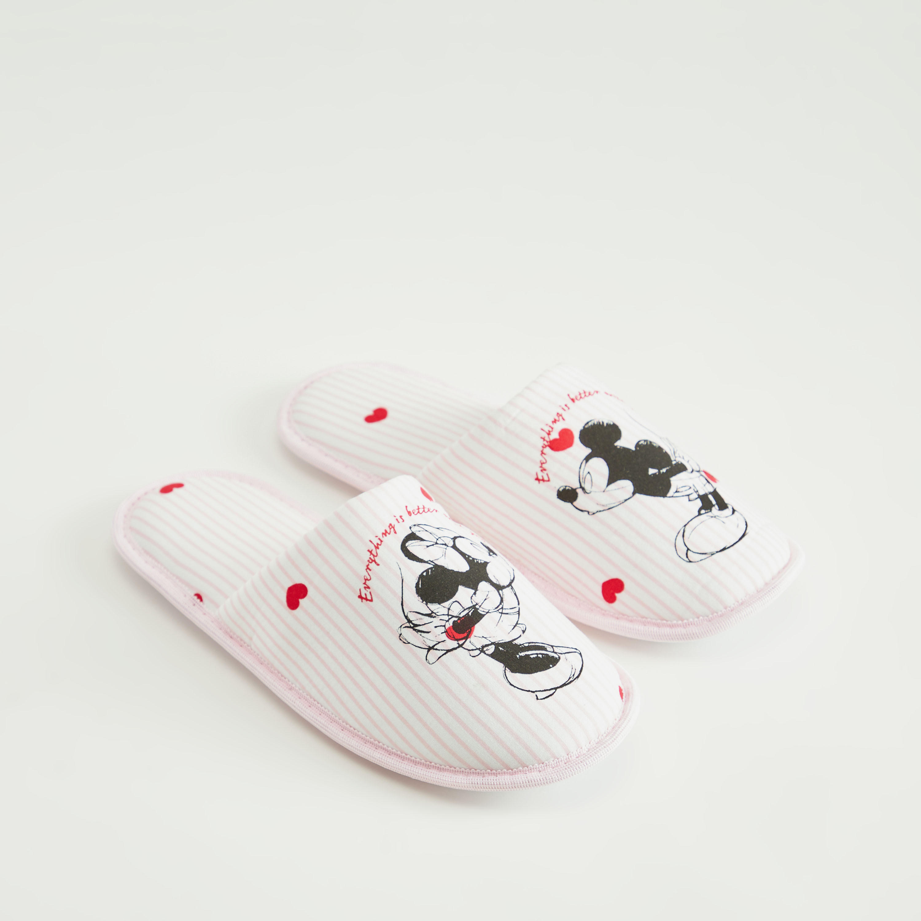 Minnie Mouse Print Slip On Indoor Slippers-women-clothing-nightwear-bedroomslippers-image-1