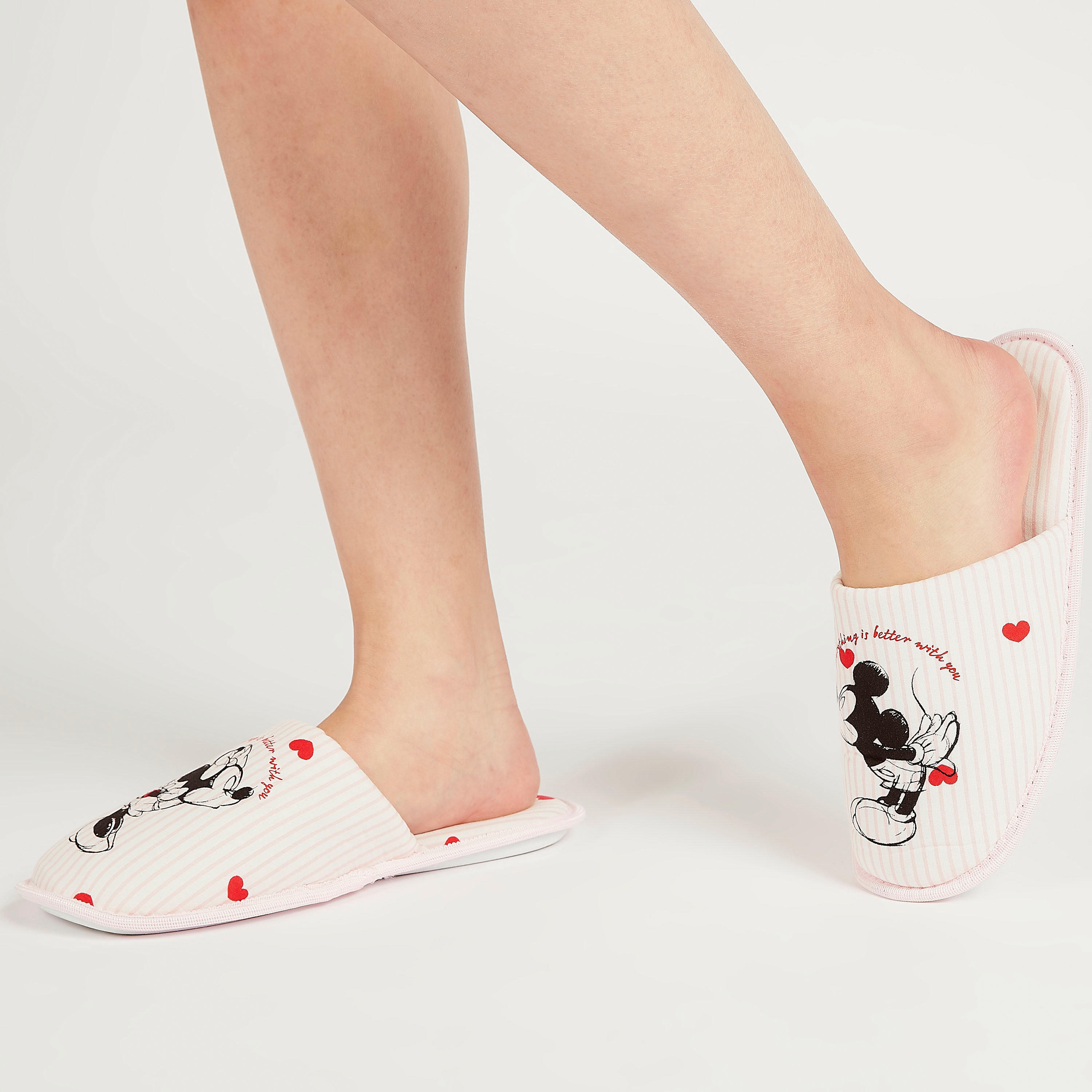 Minnie Mouse Print Slip On Indoor Slippers-women-clothing-nightwear-bedroomslippers-image-2