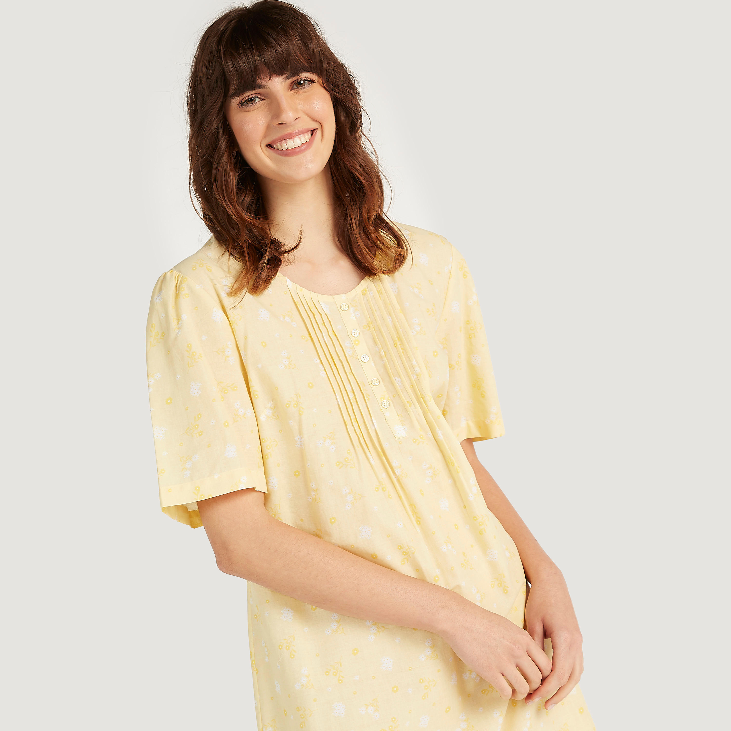 فستان نوم مستدام بأكمام قصيرة ورباط و طبعات أزهار-women-clothing-nightwear-nighties-image-3