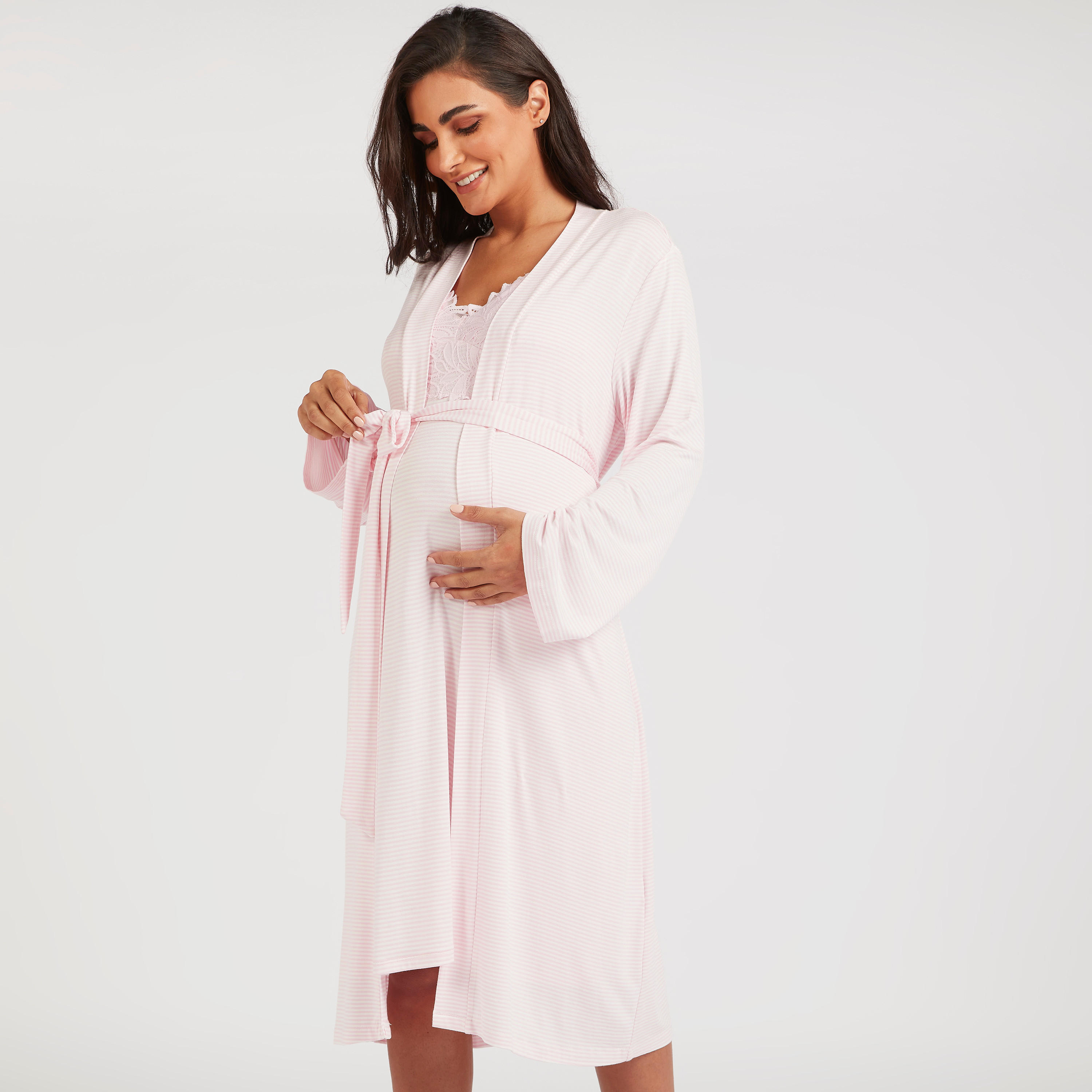 Striped Maternity Robe with Tie-Up Belt-women-clothing-maternity-nightwear-image-1
