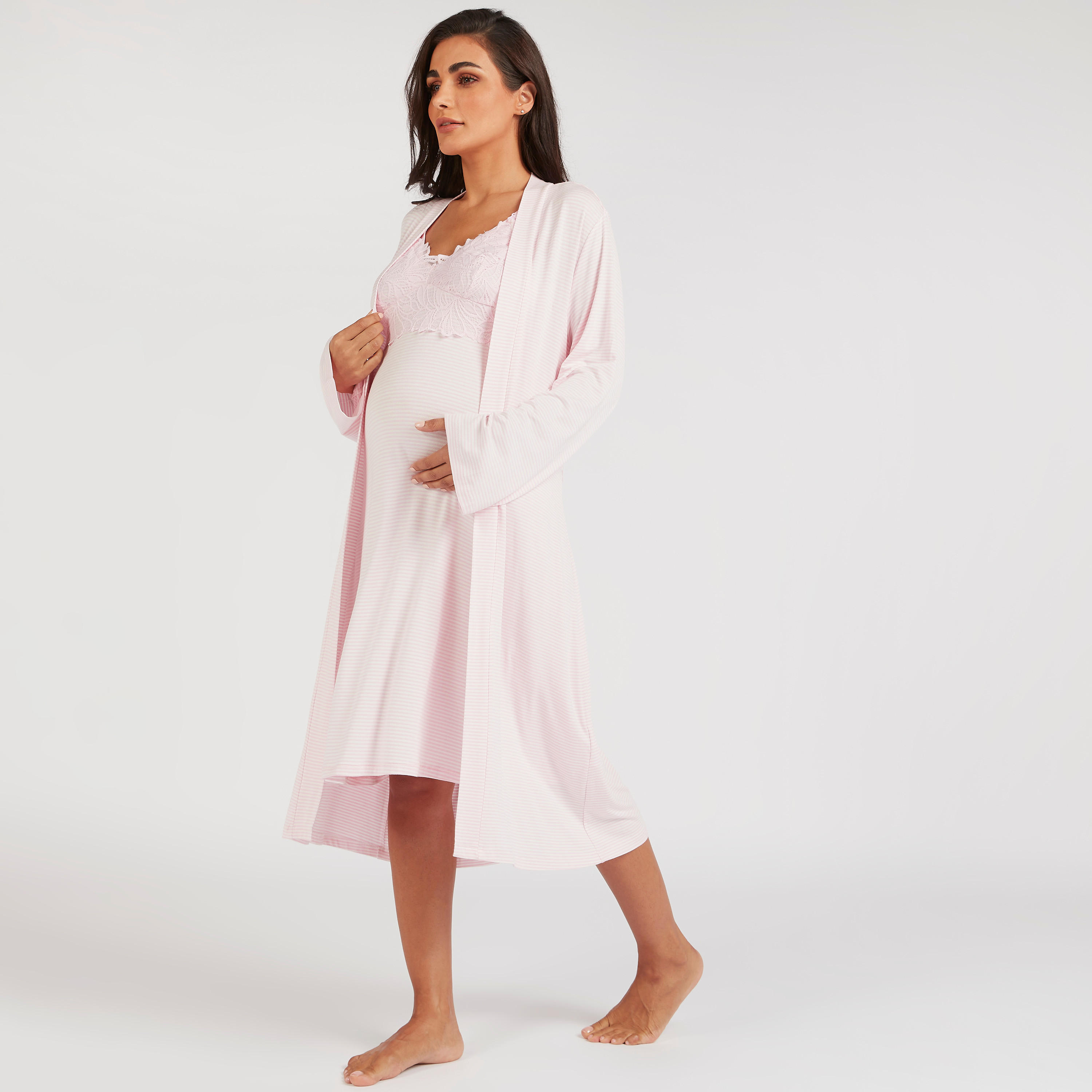 Striped Maternity Robe with Tie-Up Belt-women-clothing-maternity-nightwear-image-2