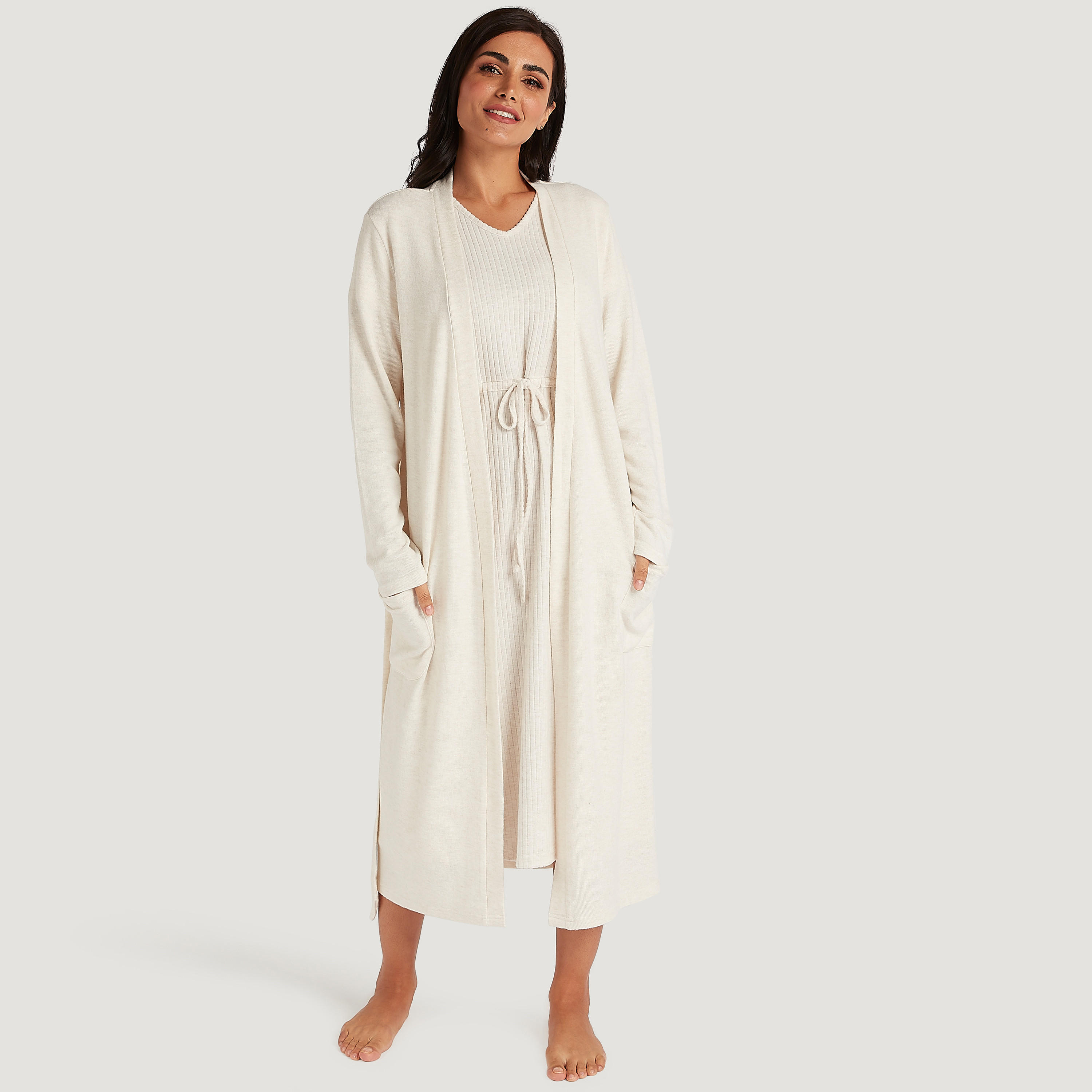 Solid Shawl Neckline Robe with Belt and Long Sleeves-women-clothing-nightwear-robes-image-1