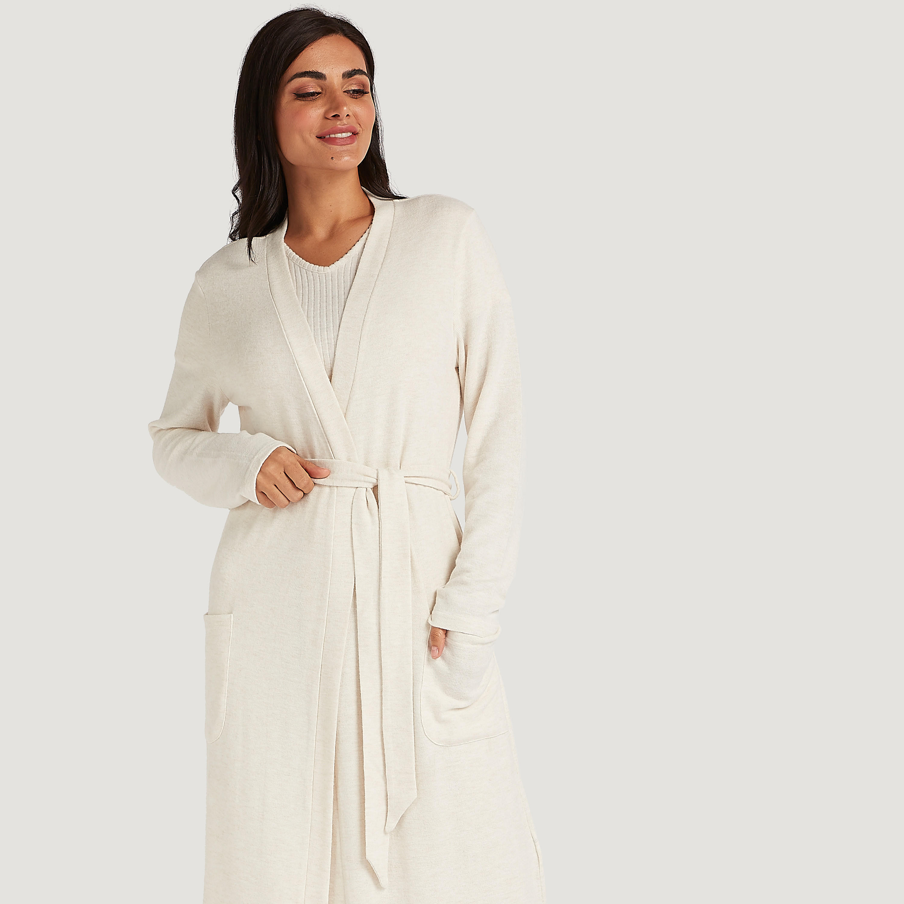 Solid Shawl Neckline Robe with Belt and Long Sleeves-women-clothing-nightwear-robes-image-3
