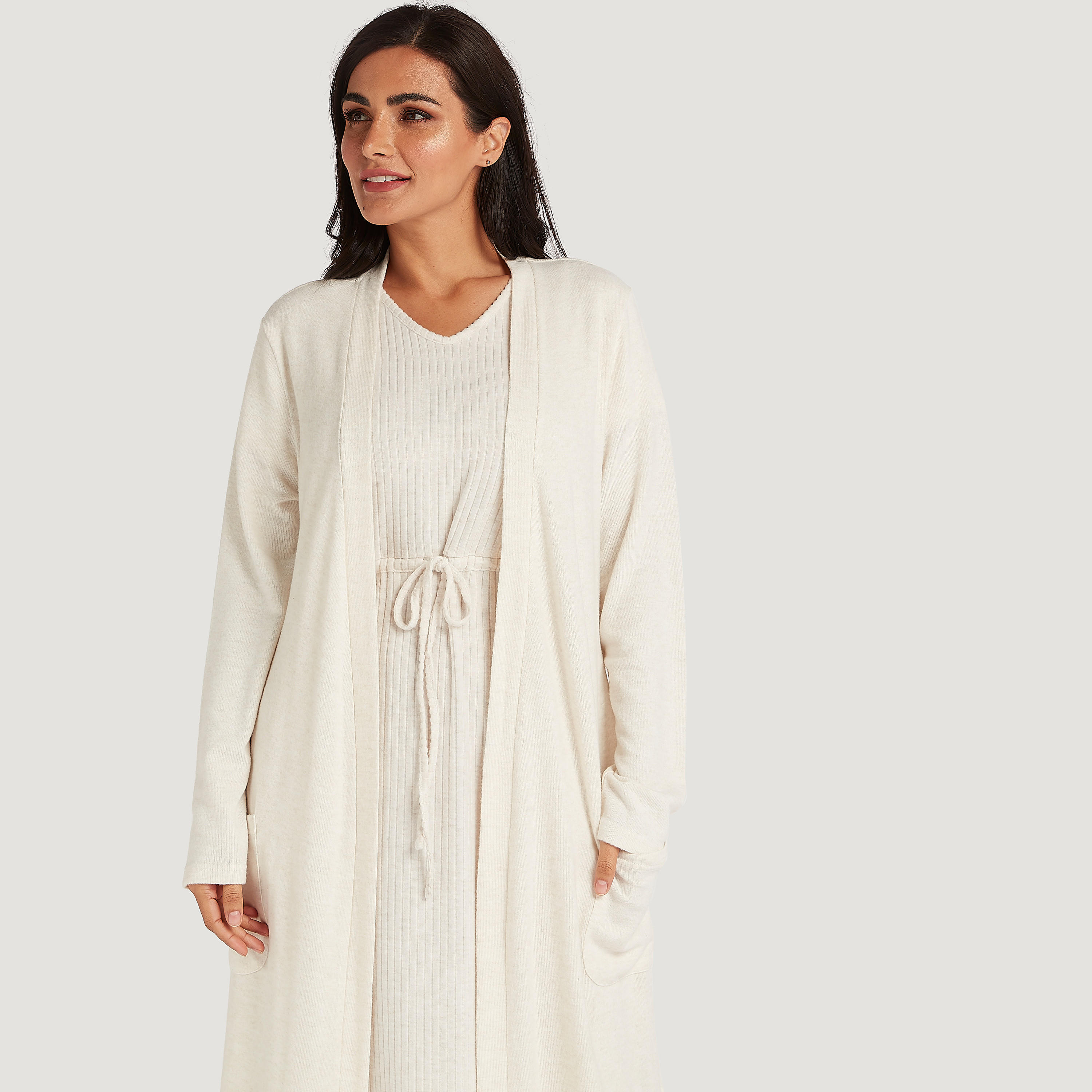 Solid Shawl Neckline Robe with Belt and Long Sleeves-women-clothing-nightwear-robes-image-5