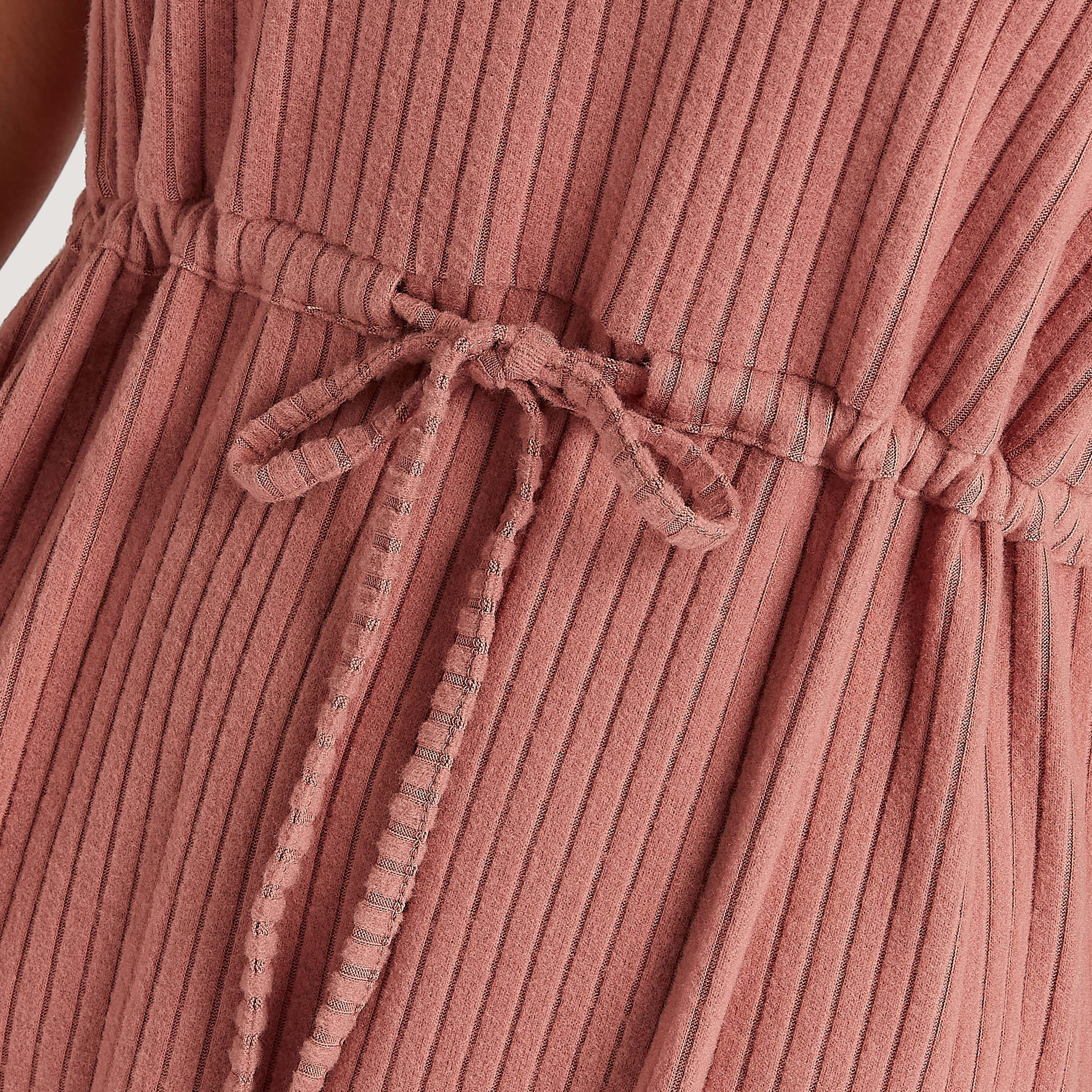 Stripe Textured Night Dress with V-neck and Drawstring Waist-women-clothing-nightwear-nighties-image-5