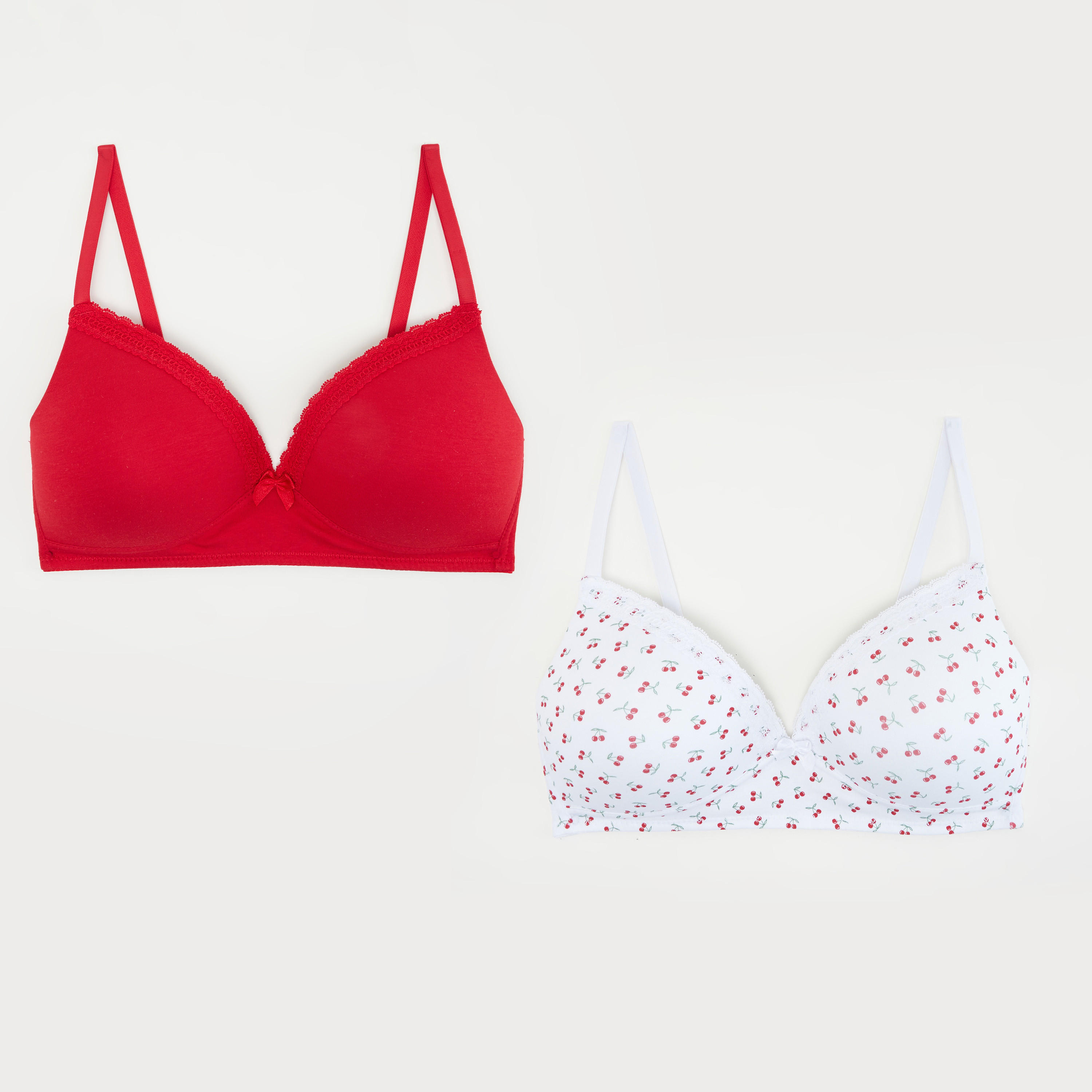 طقم صدريّة ديمي مبطّنة متنوّعة بتفاصيل دانتيل وفيونكة - قطعتين-women-clothing-lingerie-bras-image-1