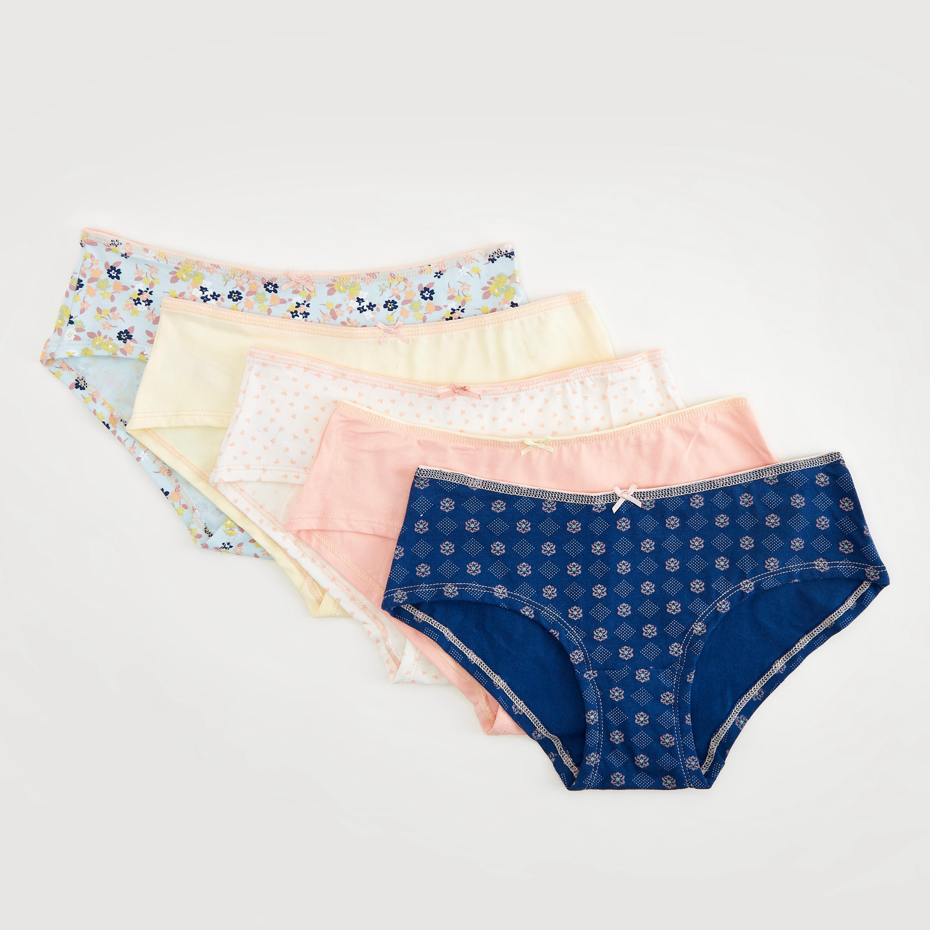 Set of 5 - Printed Boyshort Briefs with Bow Accent-women-clothing-lingerie-panties-image-1
