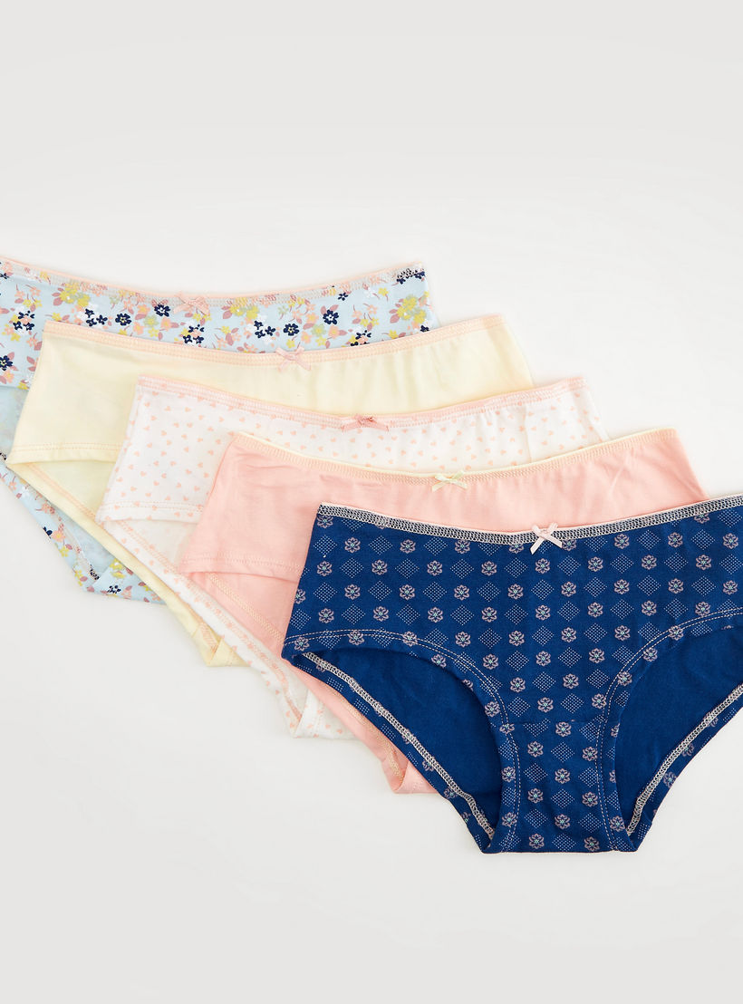 Set of 5 - Printed Boyshort Briefs with Bow Accent-women-clothing-lingerie-panties-image-1
