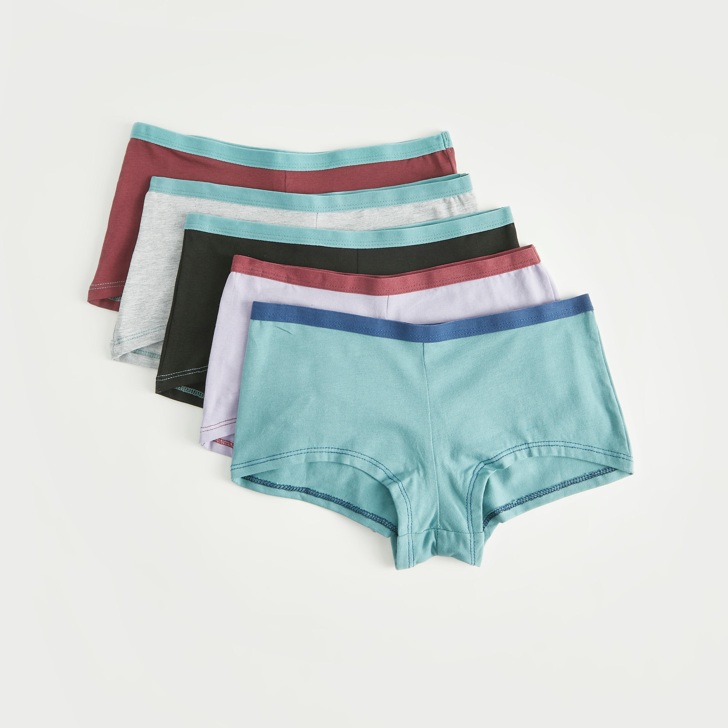 سراويل داخلية بوي شورت سادة بخصر مطاطي- طقم من 5 قطع-women-clothing-lingerie-panties-image-1