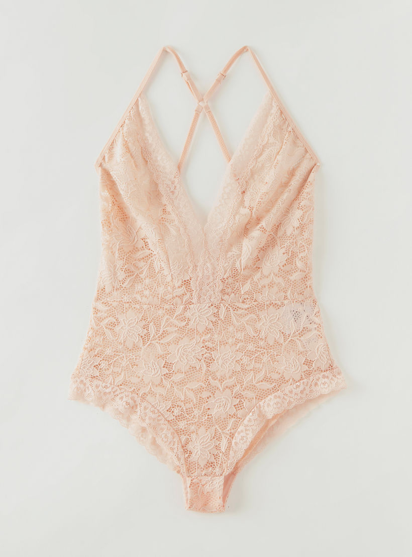 Lace V-Neck Sleeveless Jumpsuit-women-clothing-nightwear-nighties-image-1