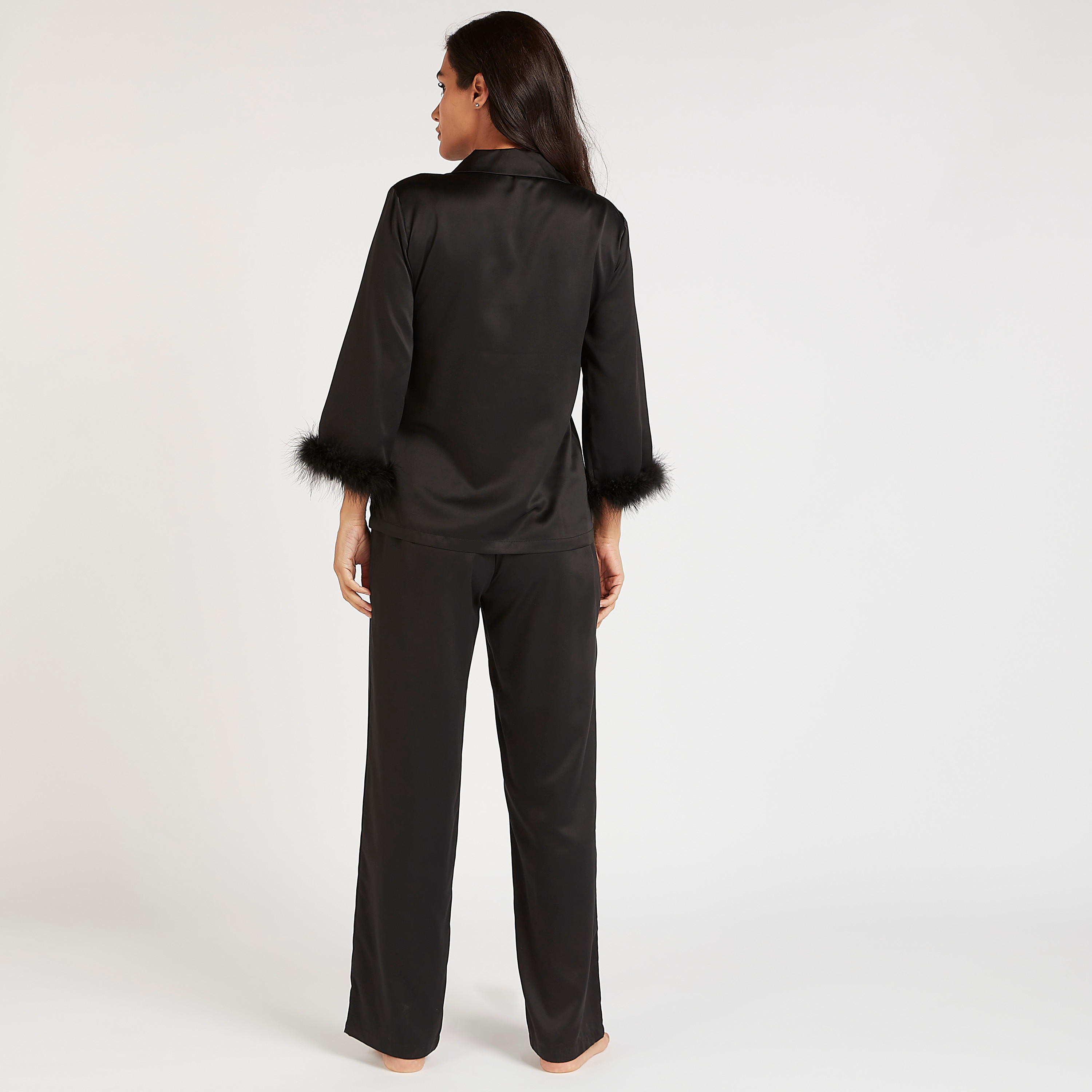 Solid Plush Cuff Shirt and Full Length Pyjama Set-women-clothing-nightwear-pyjamas-longsets-image-4
