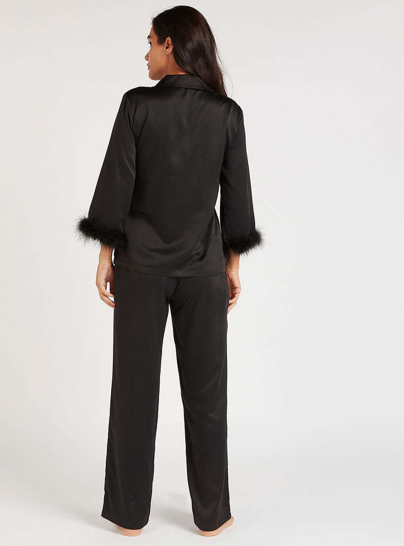Solid Plush Cuff Shirt and Full Length Pyjama Set-women-clothing-nightwear-pyjamas-longsets-image-4