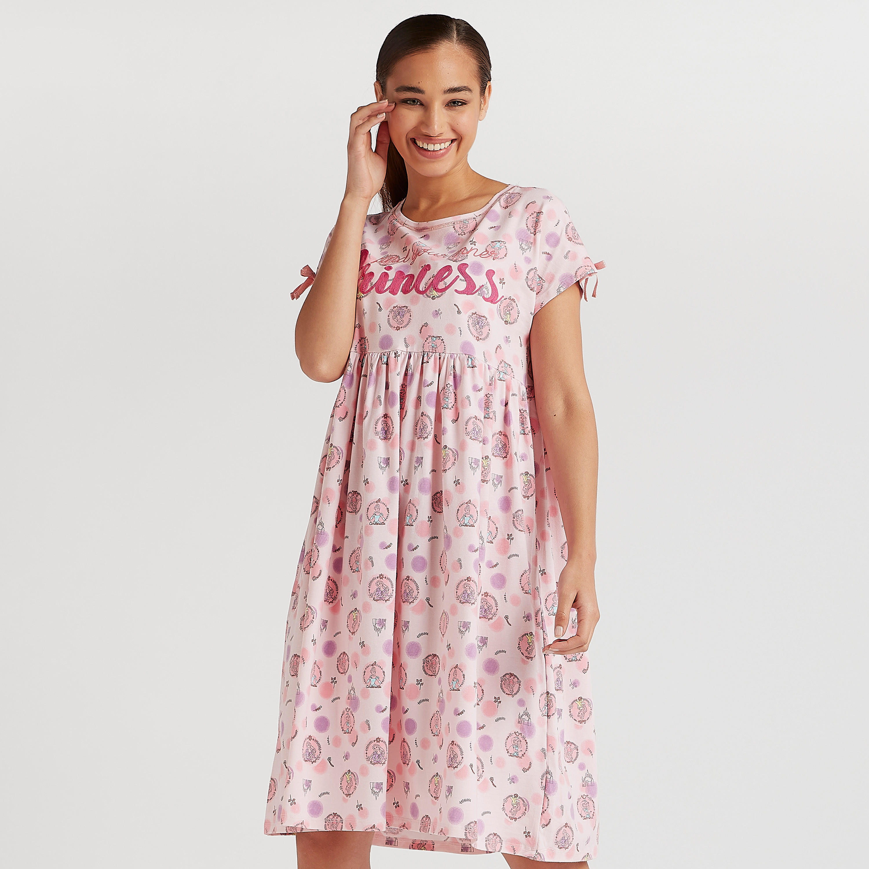 Princess Print Sleepshirt with Short Sleeves-women-clothing-nightwear-nighties-image-1