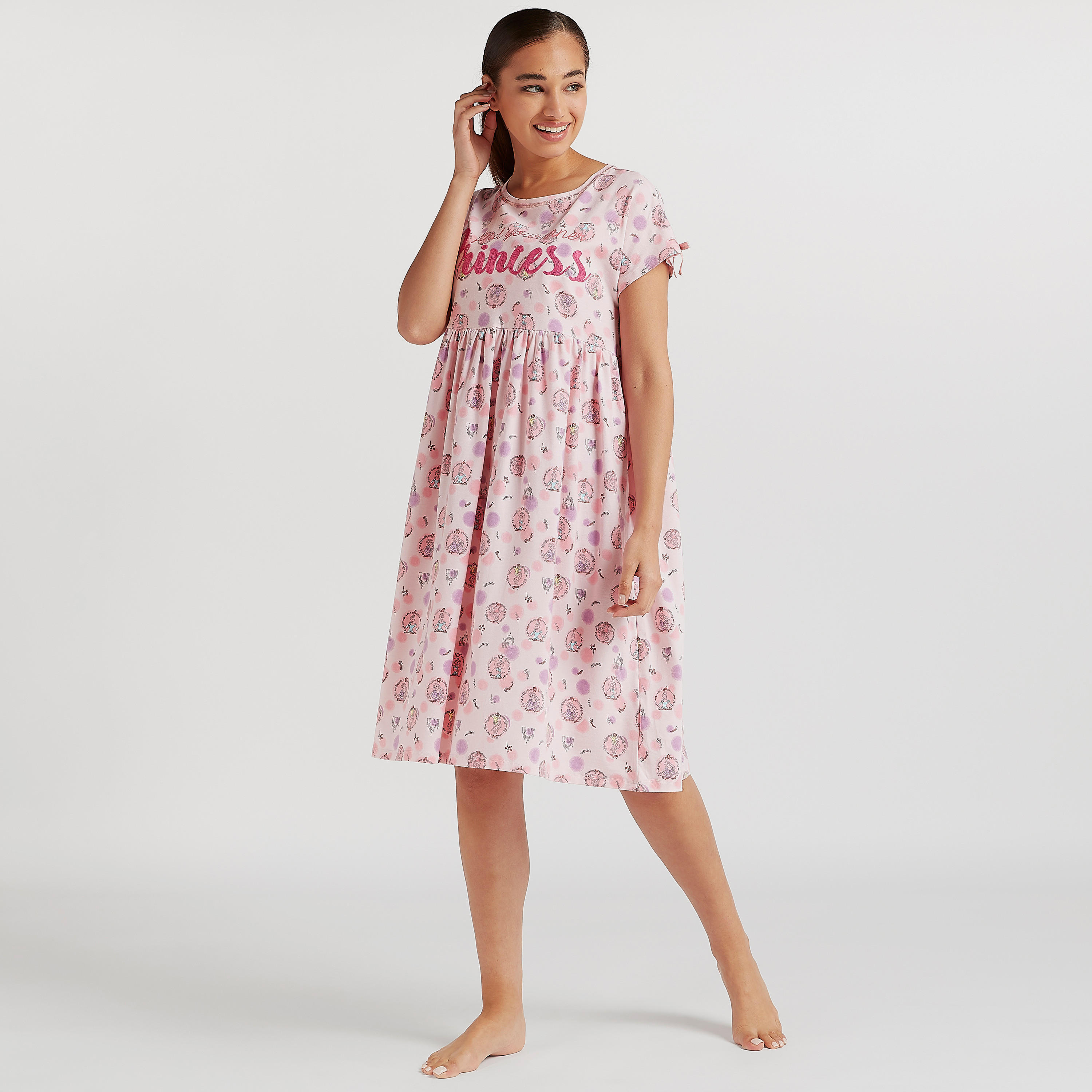 Princess Print Sleepshirt with Short Sleeves-women-clothing-nightwear-nighties-image-2