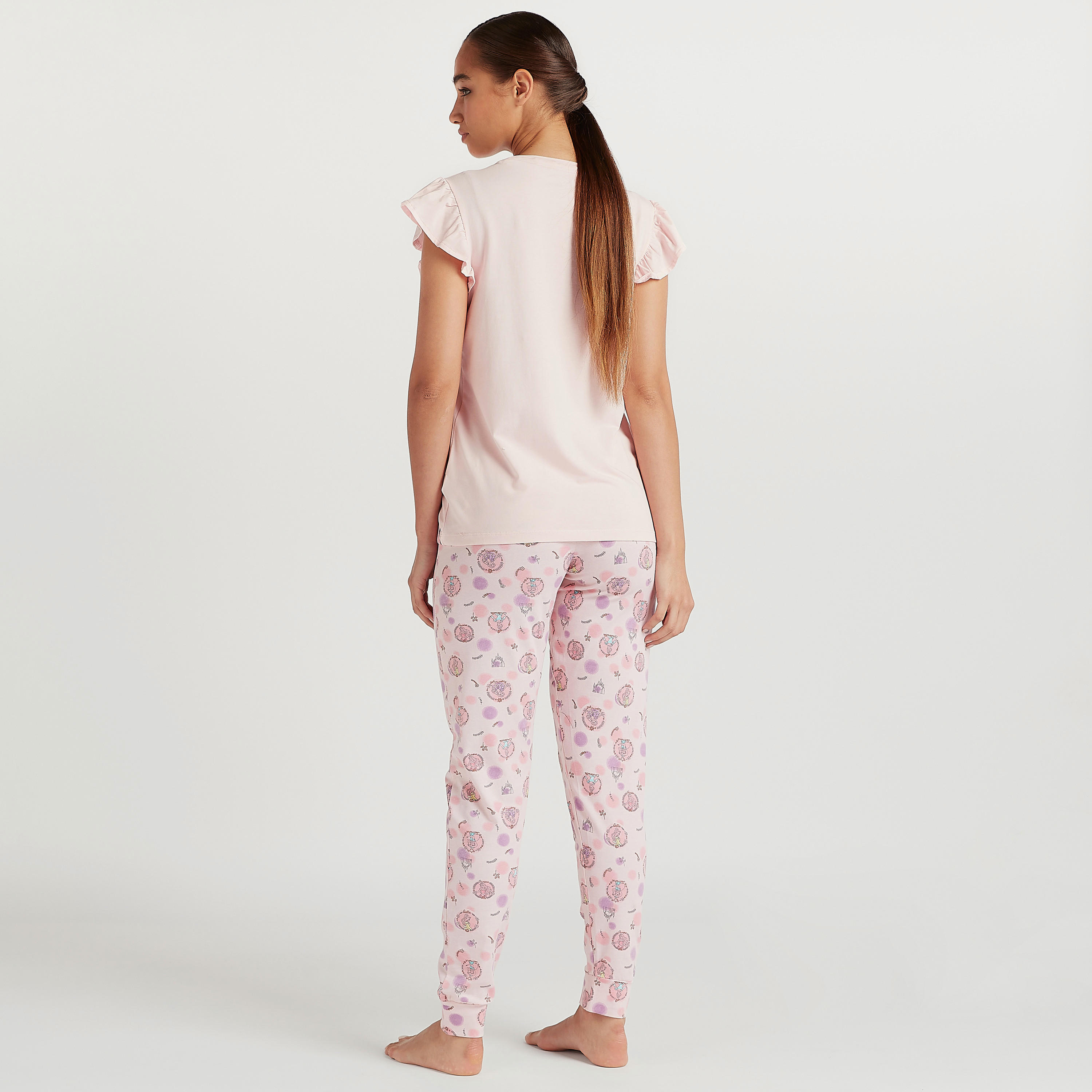 طقم بنطلون بيجاما بطبعات وتيشيرت بأكمام كشكش-women-clothing-nightwear-pyjamas-longsets-image-5