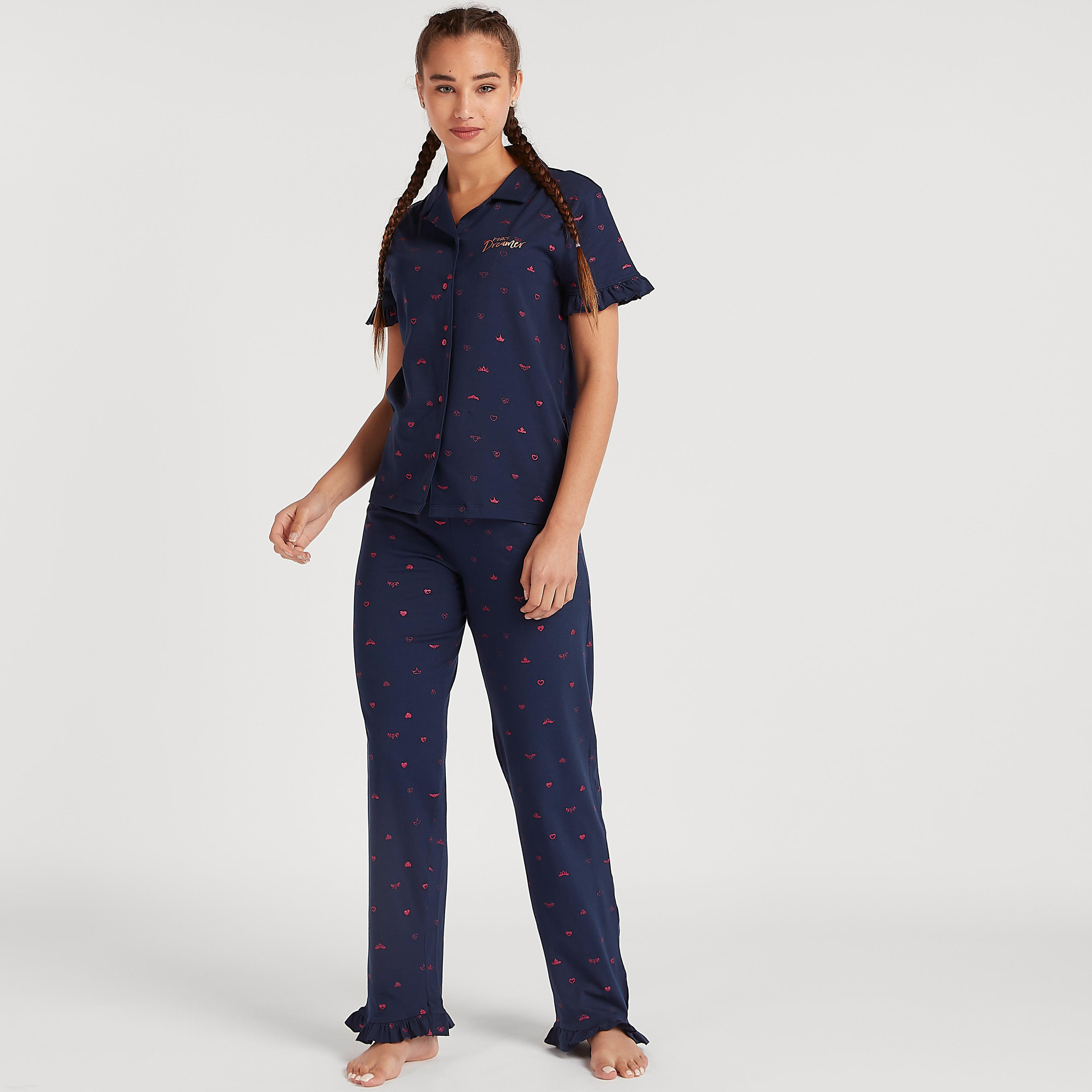 طقم بنطلون بيجاما وقميص بأكمام قصيرة وطبعات-women-clothing-nightwear-pyjamas-longsets-image-2