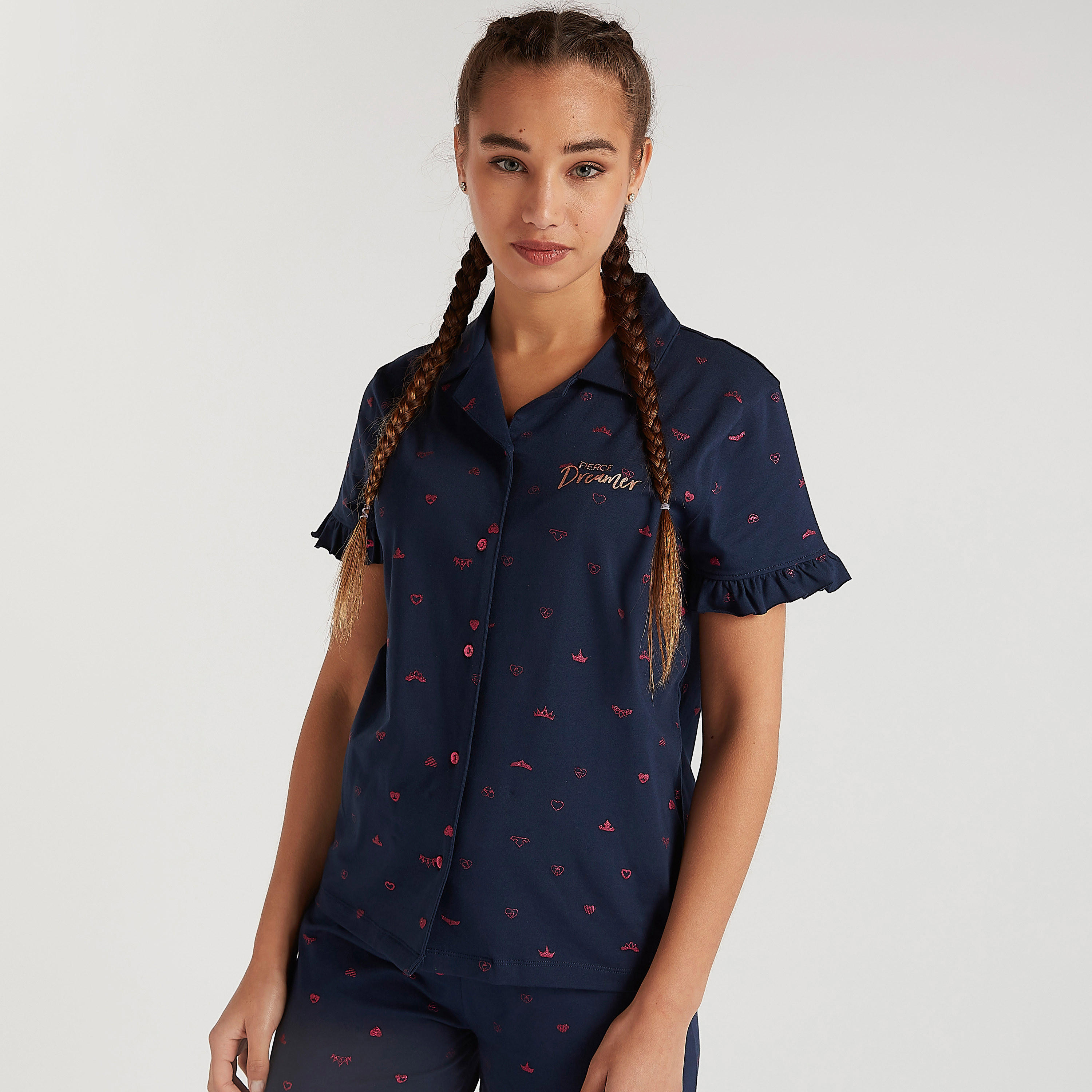 طقم بنطلون بيجاما وقميص بأكمام قصيرة وطبعات-women-clothing-nightwear-pyjamas-longsets-image-5