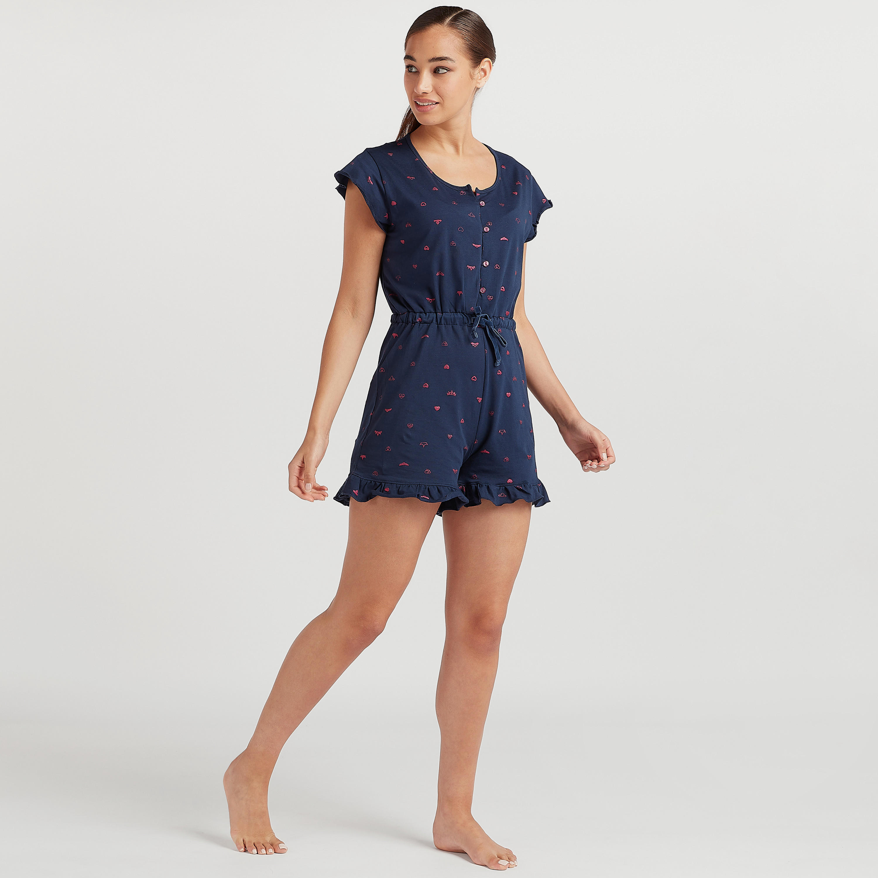 بلاي سوت بطبعات وياقة عميقة وخصر برباط-women-clothing-nightwear-nighties-image-3