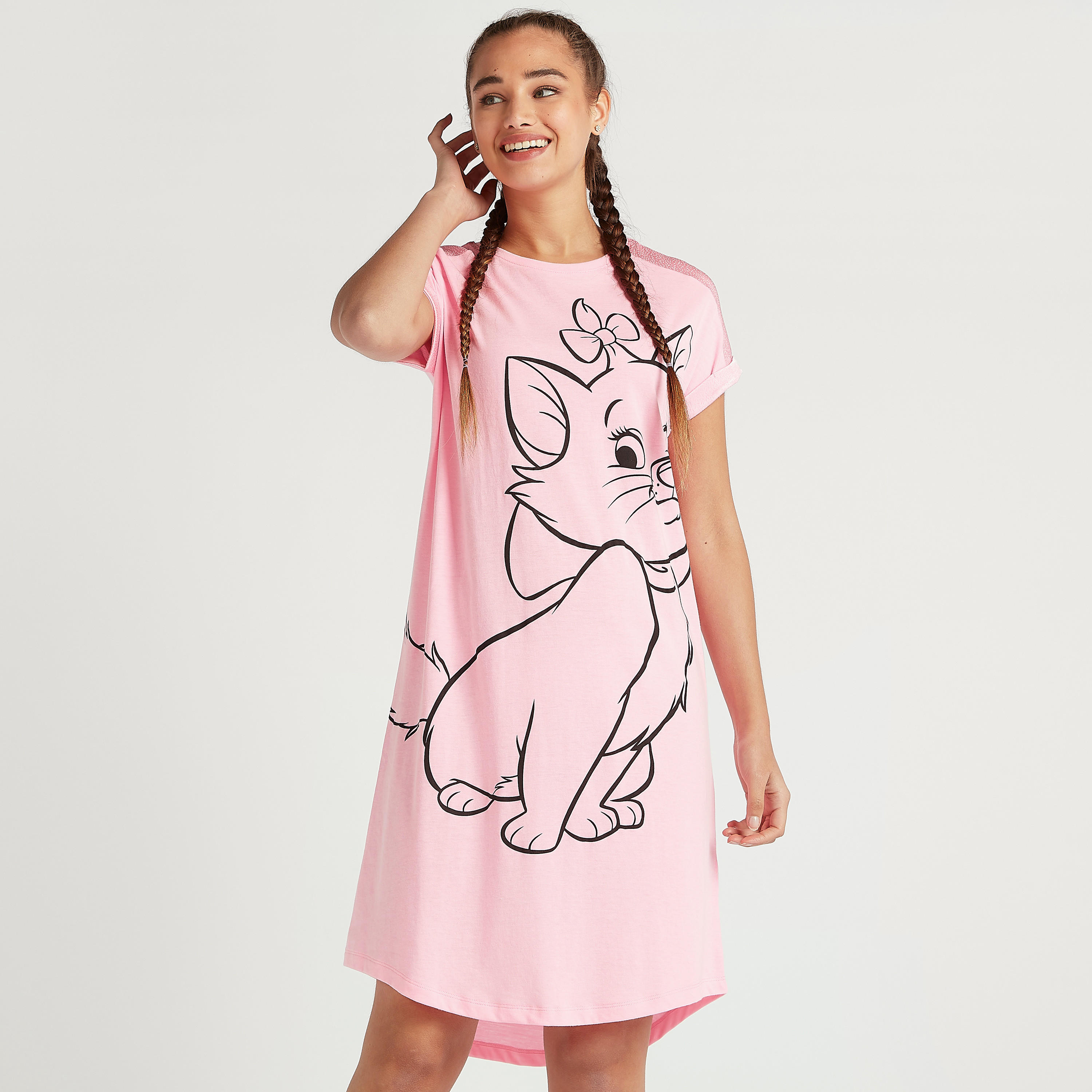 Printed Round Neck Sleepshirt with Short Sleeves-women-clothing-nightwear-nighties-image-1