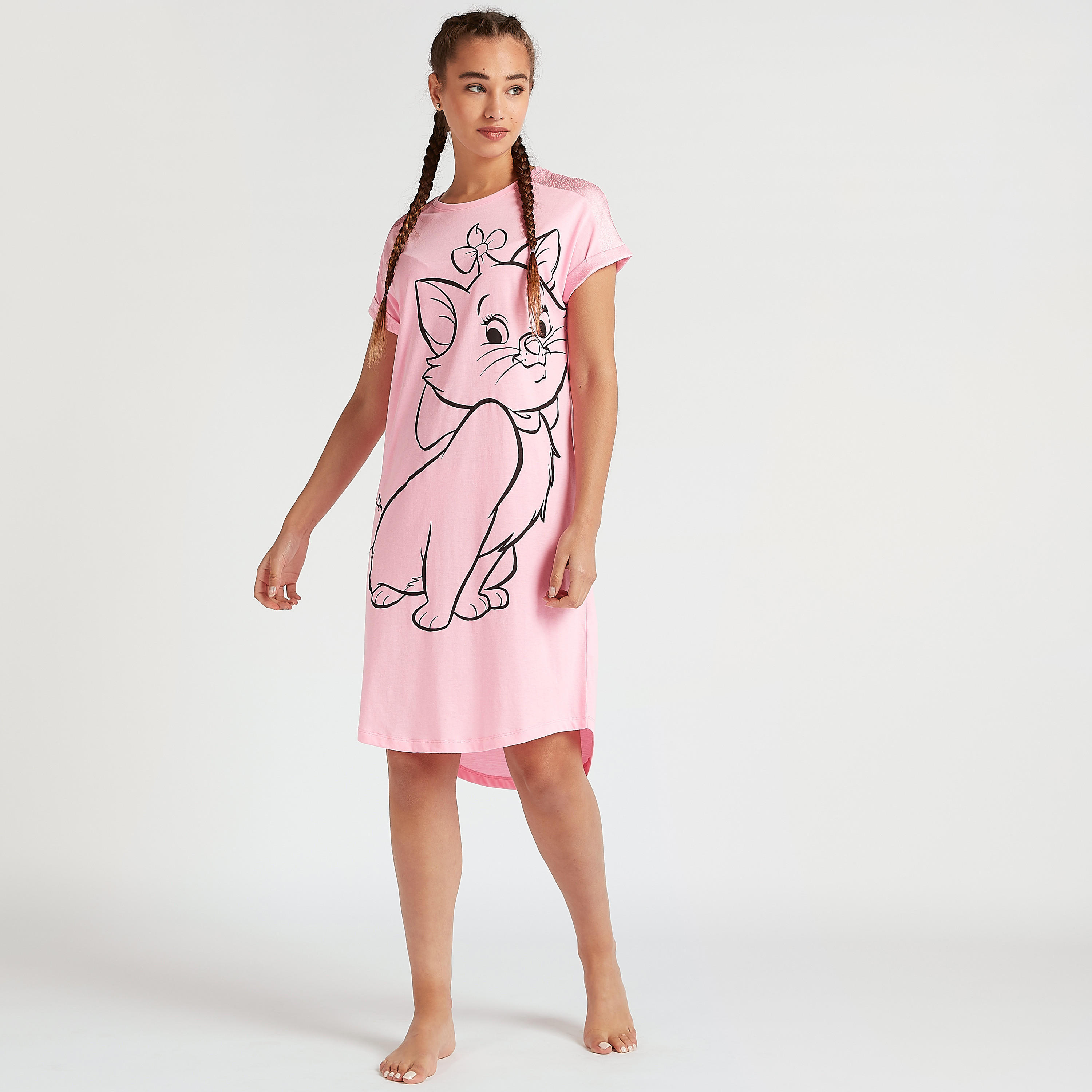 Printed Round Neck Sleepshirt with Short Sleeves-women-clothing-nightwear-nighties-image-2