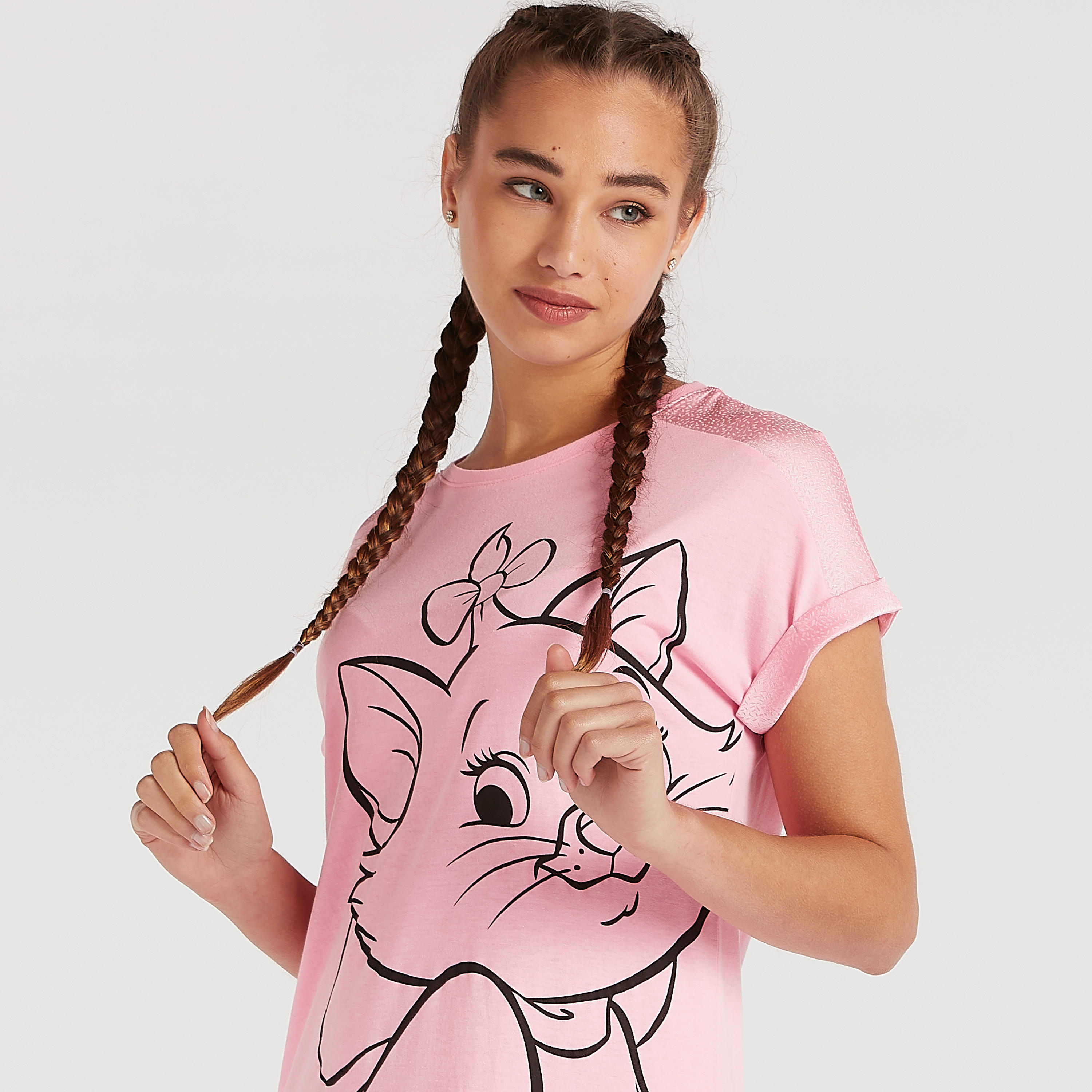 Printed Round Neck Sleepshirt with Short Sleeves-women-clothing-nightwear-nighties-image-3