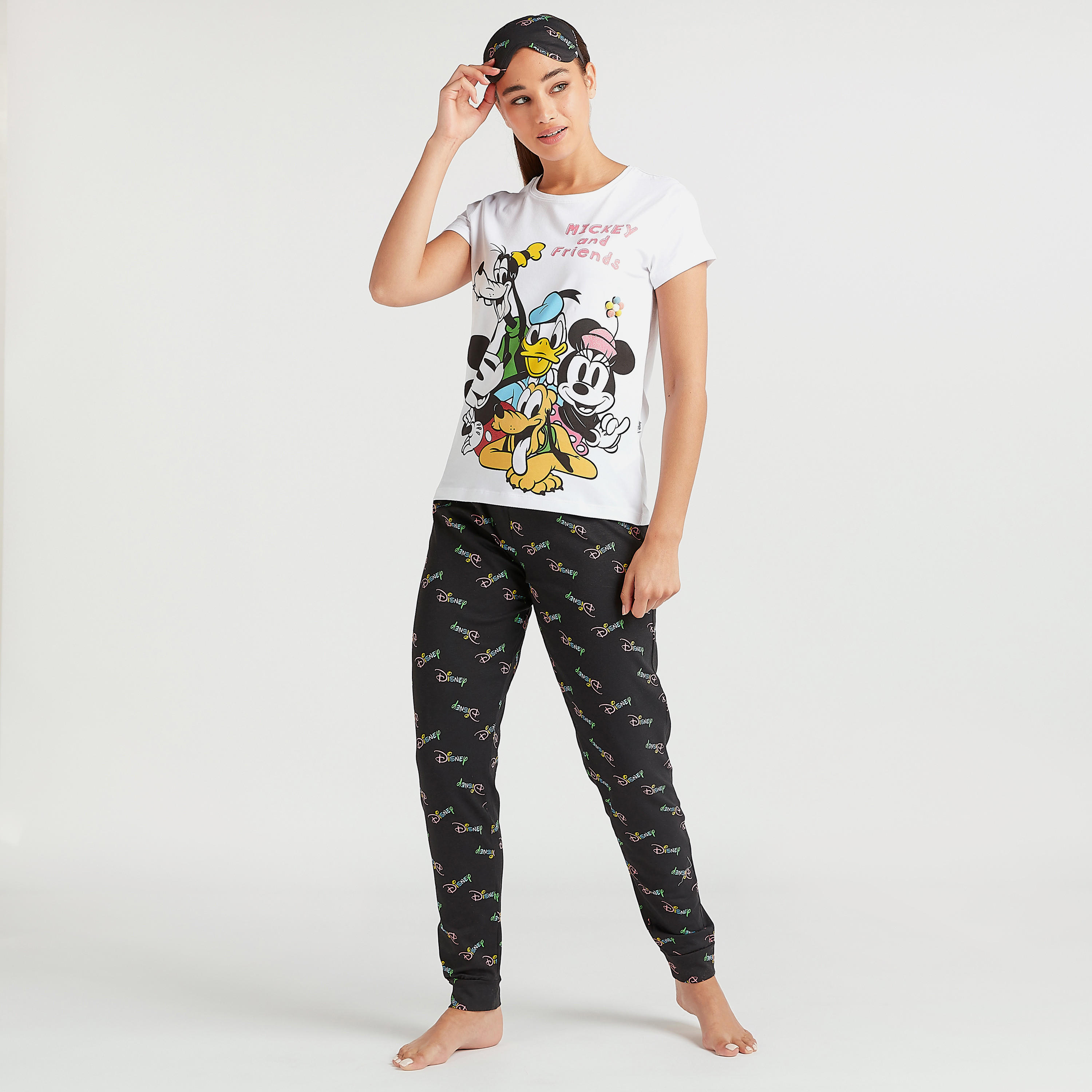 طقم بنطلون بيجاما طويل وتيشيرت بطبعات ميكي أند ذي فريندس-women-clothing-nightwear-pyjamas-longsets-image-2