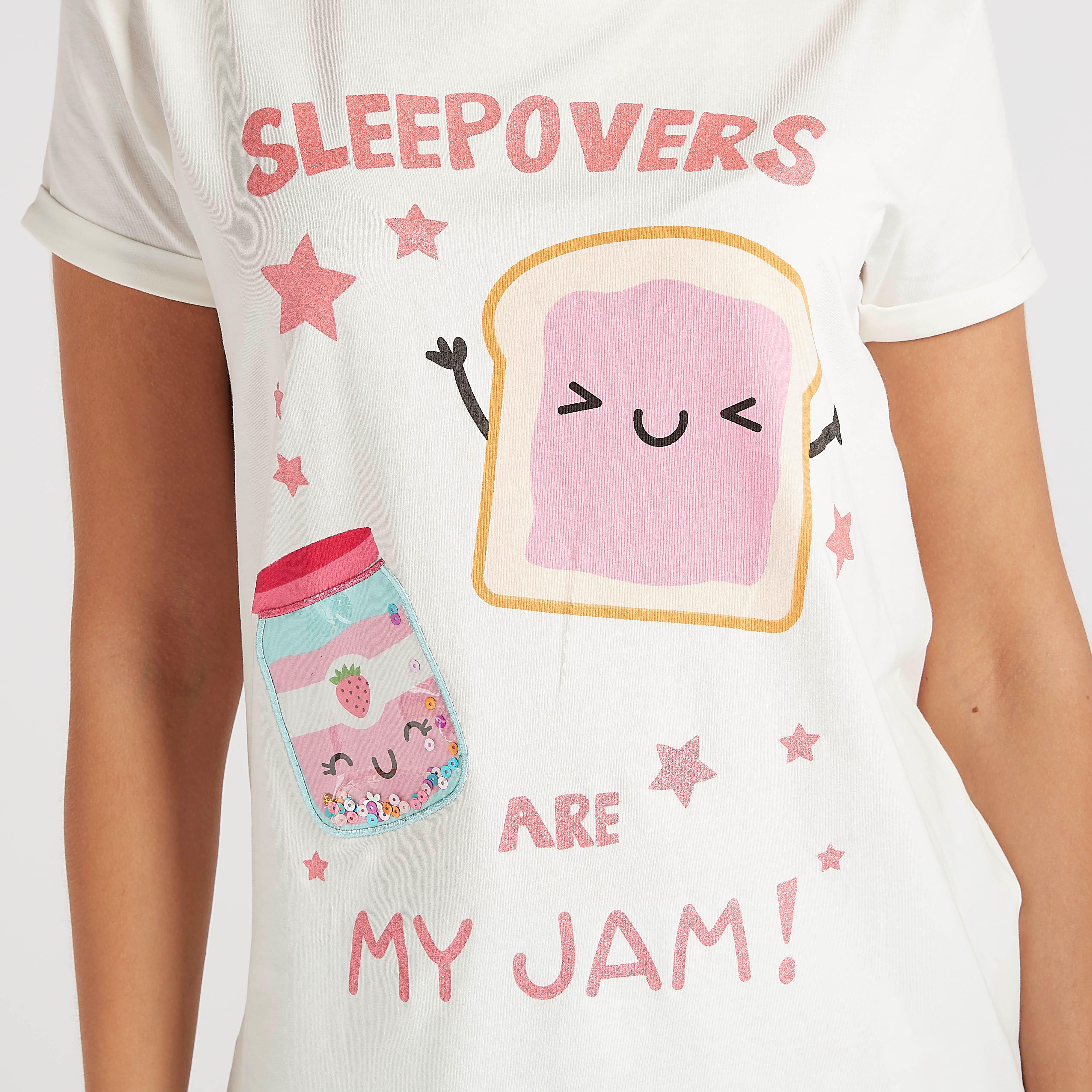 طقم من بنطلون بيجاما طويل وتيشيرت بياقة مستديرة وطبعات-women-clothing-nightwear-pyjamas-longsets-image-2