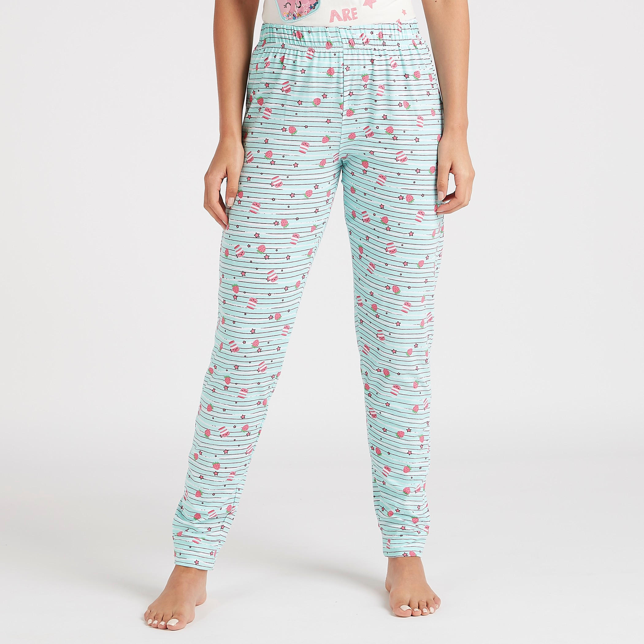 طقم من بنطلون بيجاما طويل وتيشيرت بياقة مستديرة وطبعات-women-clothing-nightwear-pyjamas-longsets-image-5