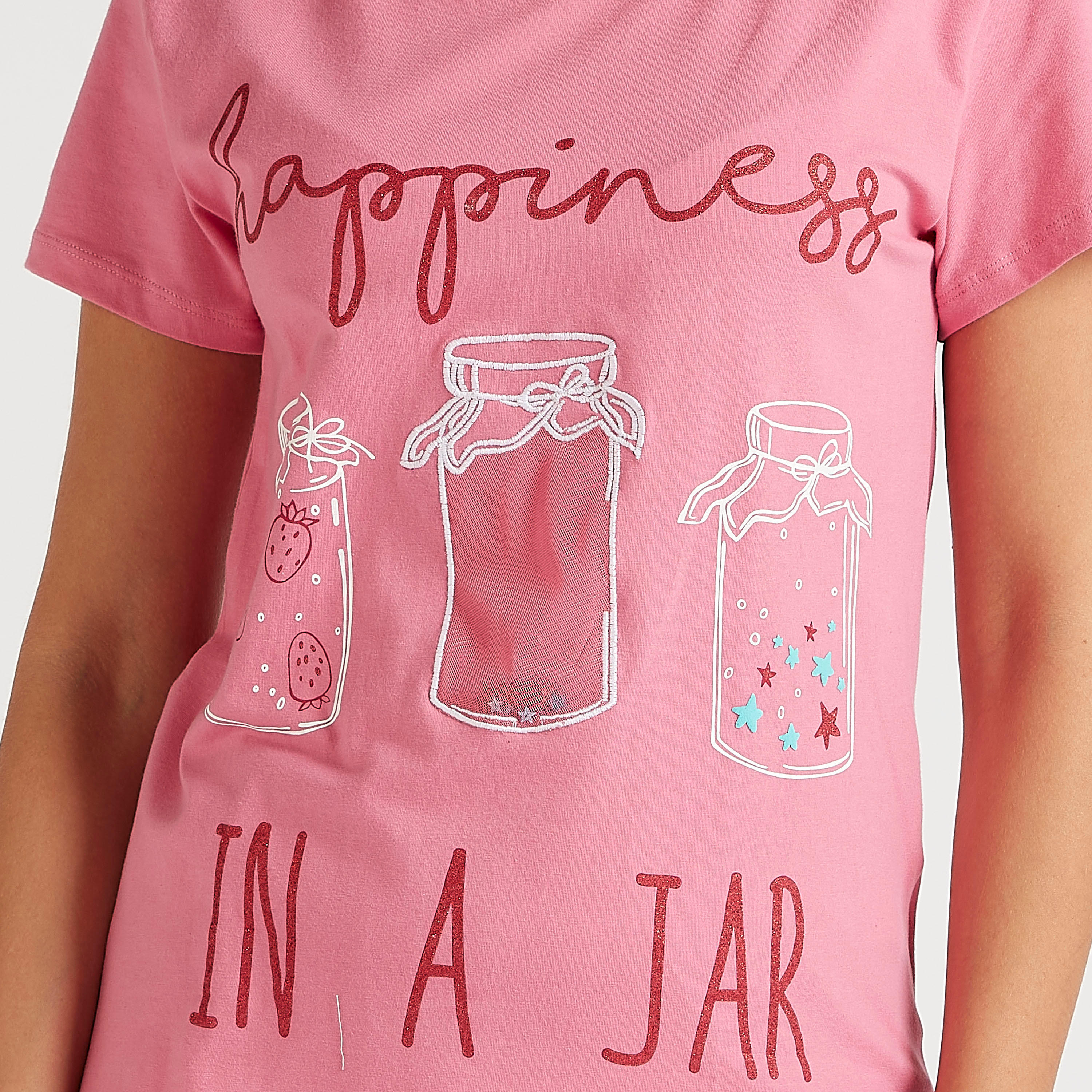 طقم بنطلون بيجاما طويل وتيشيرت بياقة مستديرة وطبعات-women-clothing-nightwear-pyjamas-longsets-image-3