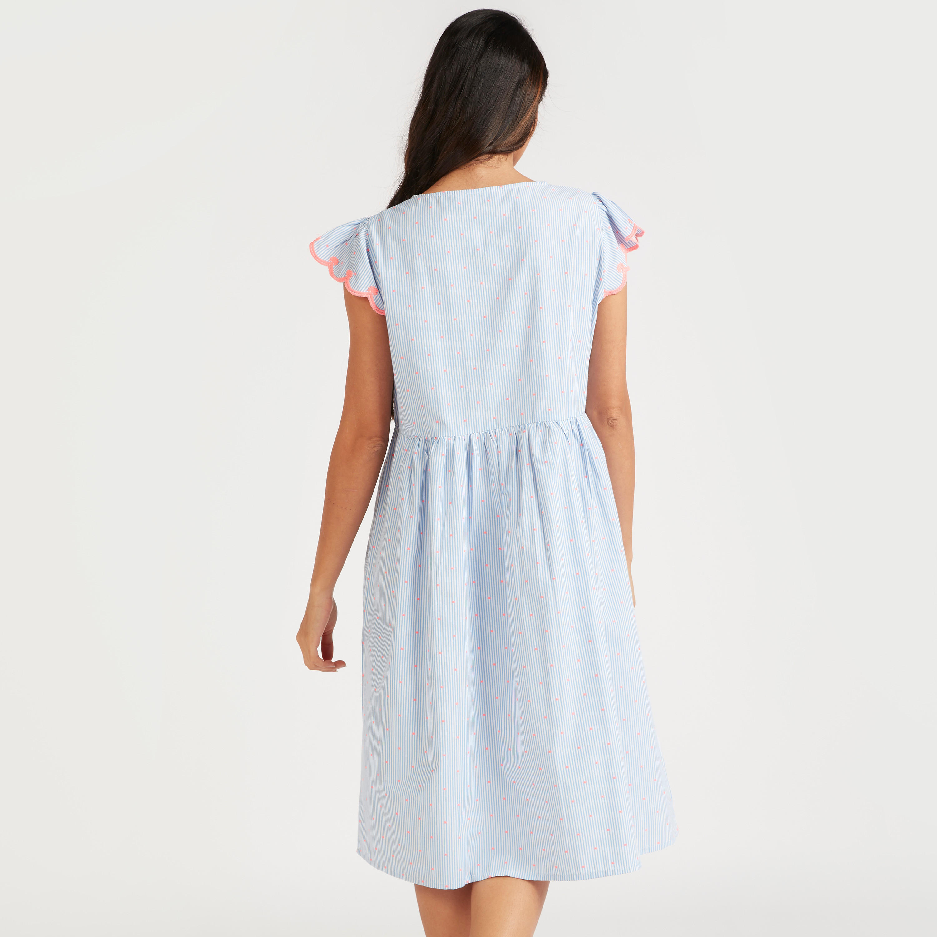 فستان قصير سادة بأكمام كاب وأربطة عنق-women-clothing-nightwear-nighties-image-4
