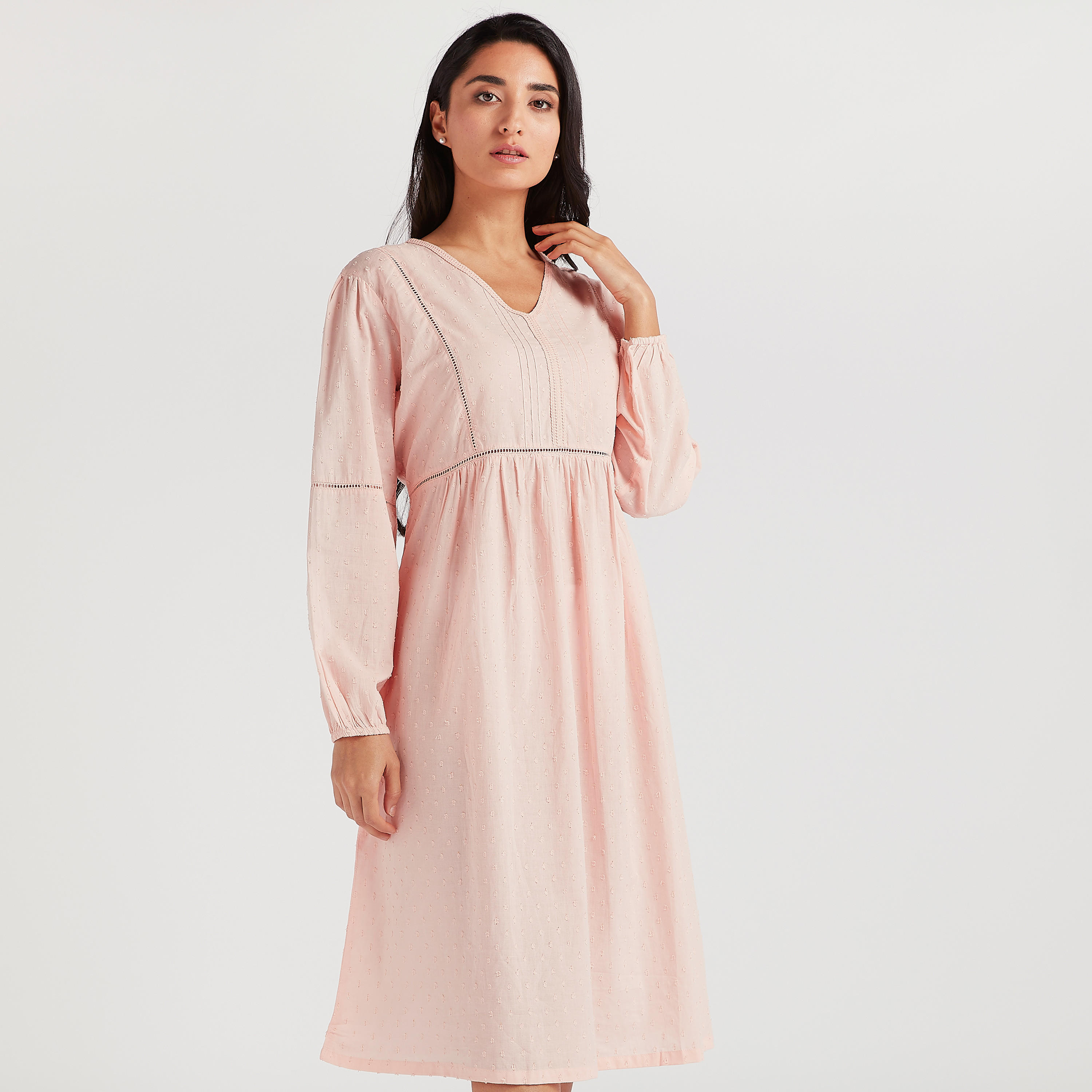 تيشيرت بارز الملمس بياقة v وأكمام طويلة-women-clothing-nightwear-nighties-image-1