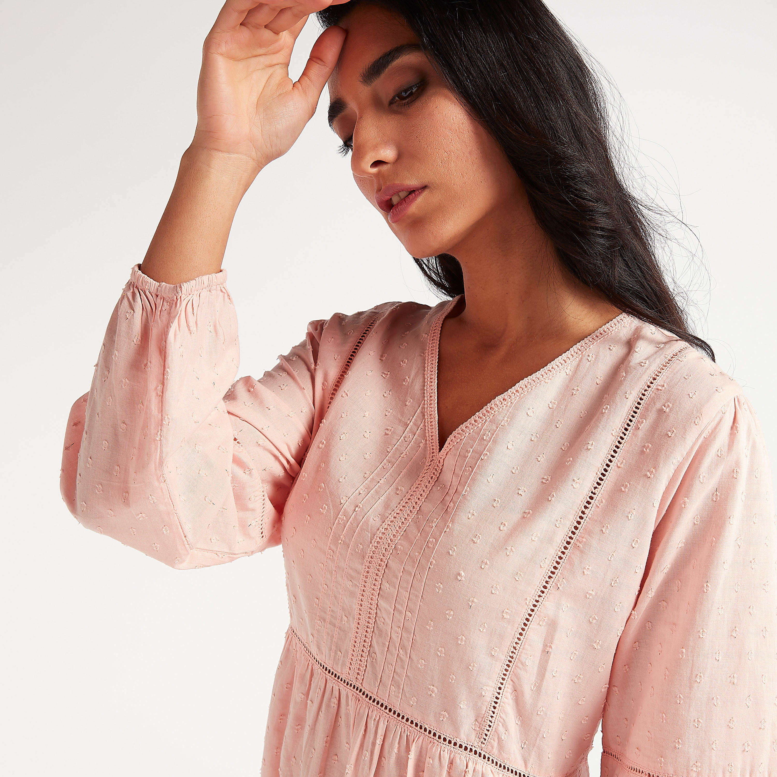 تيشيرت بارز الملمس بياقة v وأكمام طويلة-women-clothing-nightwear-nighties-image-2