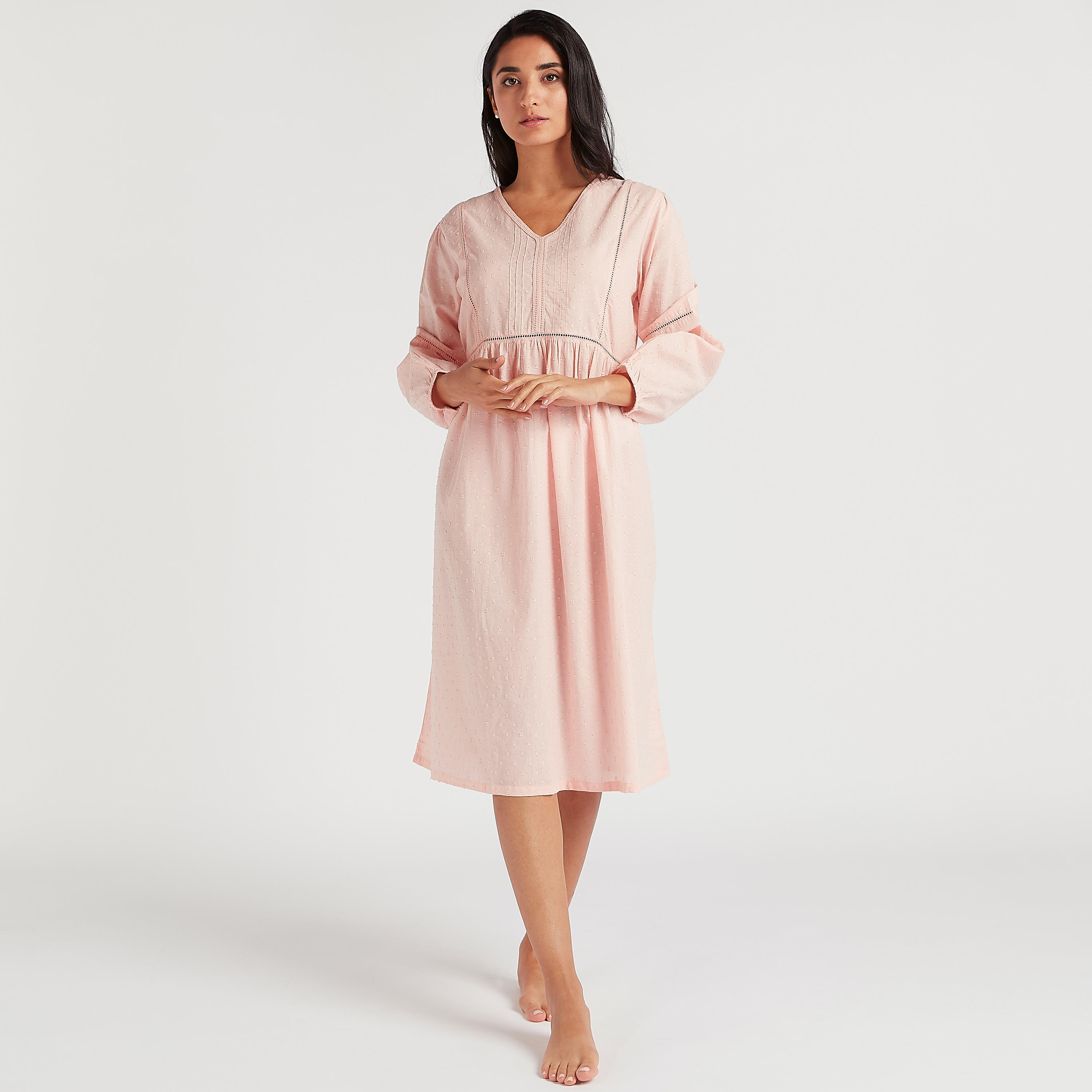 تيشيرت بارز الملمس بياقة v وأكمام طويلة-women-clothing-nightwear-nighties-image-3