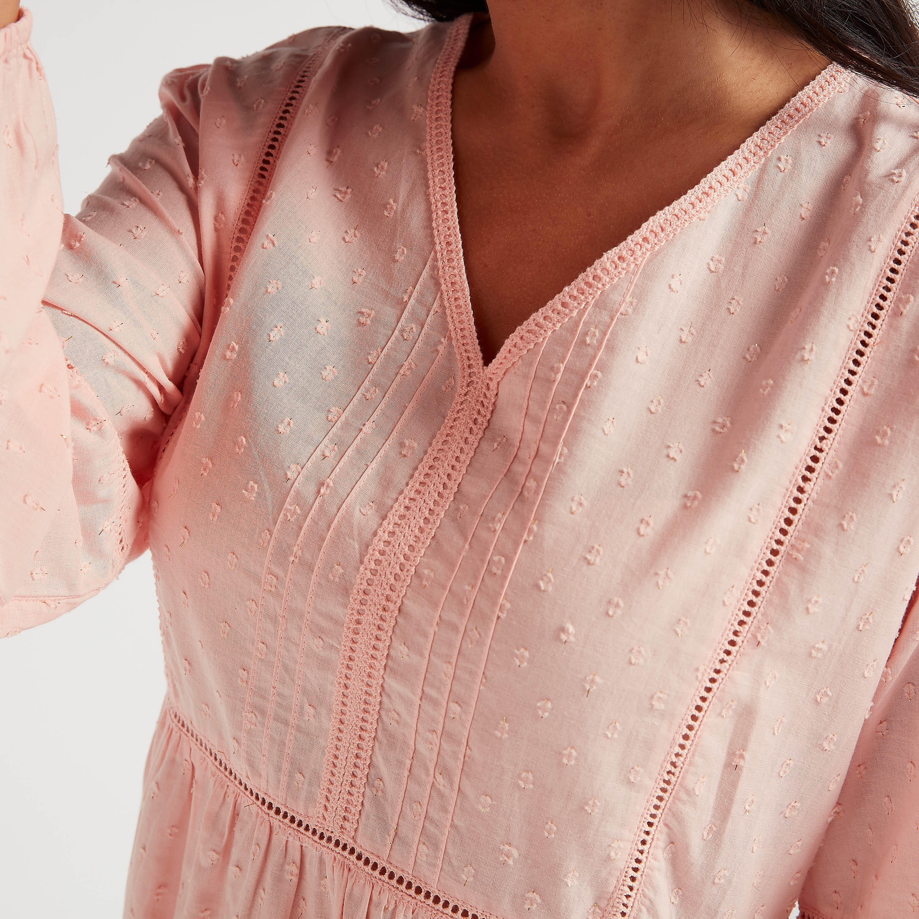 تيشيرت بارز الملمس بياقة v وأكمام طويلة-women-clothing-nightwear-nighties-image-5