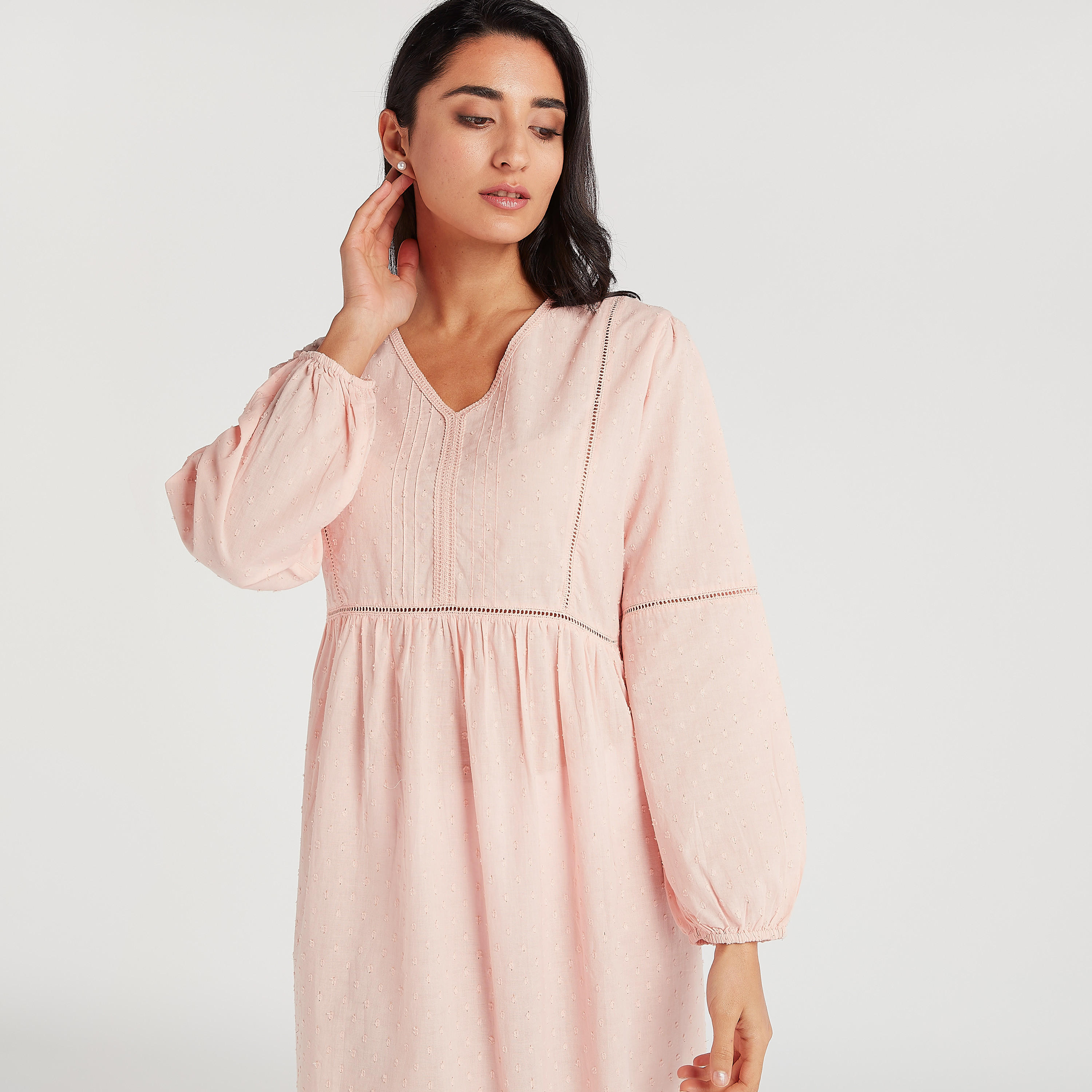 تيشيرت بارز الملمس بياقة v وأكمام طويلة-women-clothing-nightwear-nighties-image-6