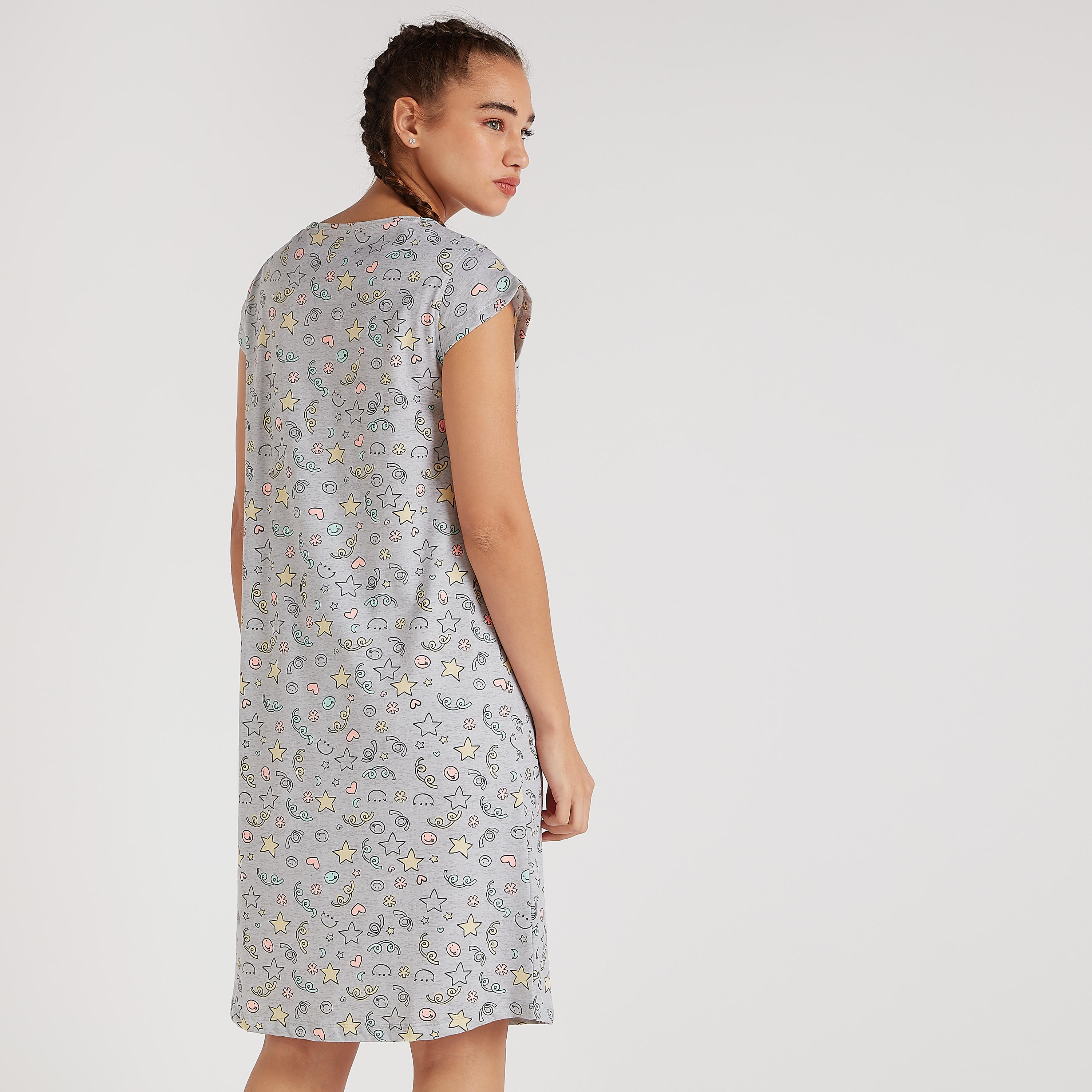 Printed Sleepshirt with Vest and Shorts Set -women-clothing-nightwear-pyjamas-longsets-image-5